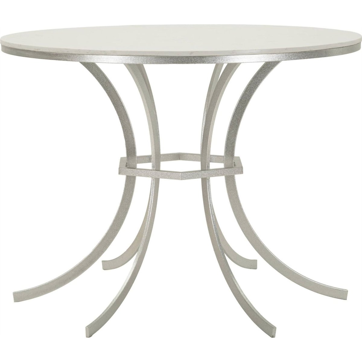 Table à manger ronde plateau effet marbre GLAM argenté et blanc effet marbre, RECOLLECTION