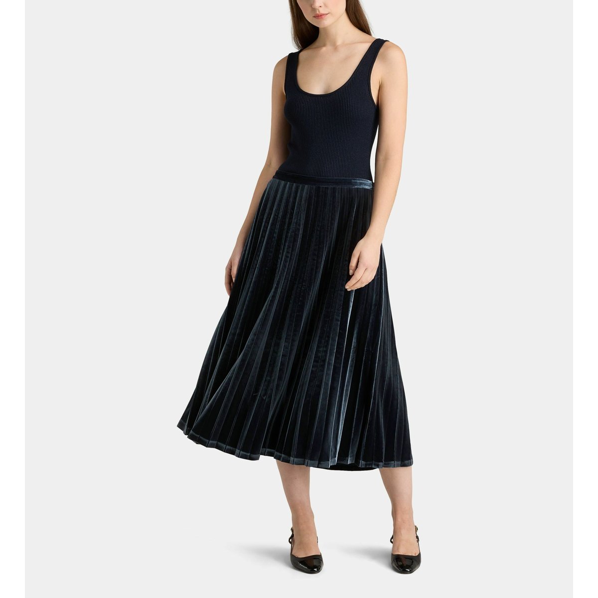 Jupe dorothy plissée longue bleu nuit, GALERIES LAFAYETTE