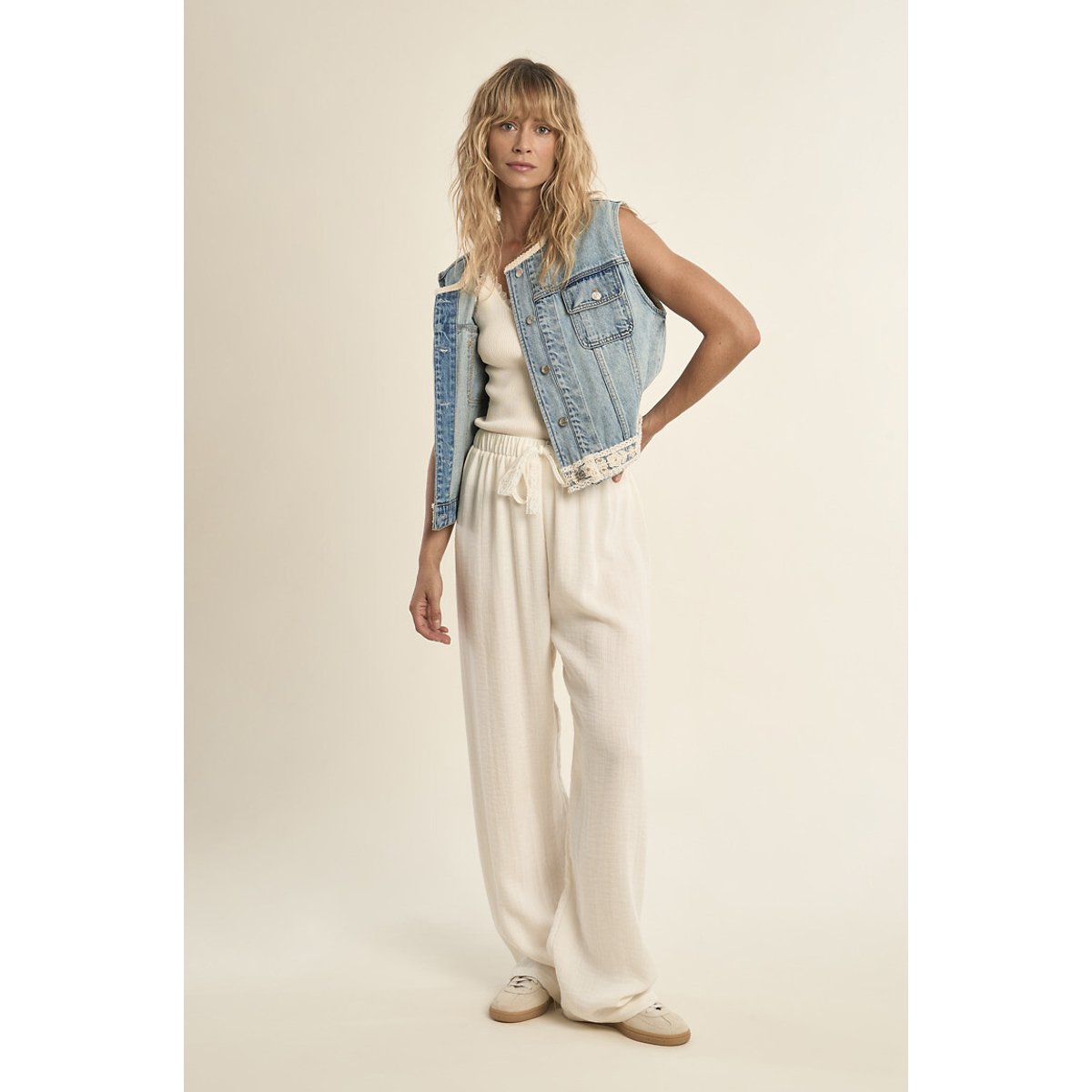 Sleeveless Denim Jacket with Embroidery Detail light blue denim, MOLLY BRACKEN