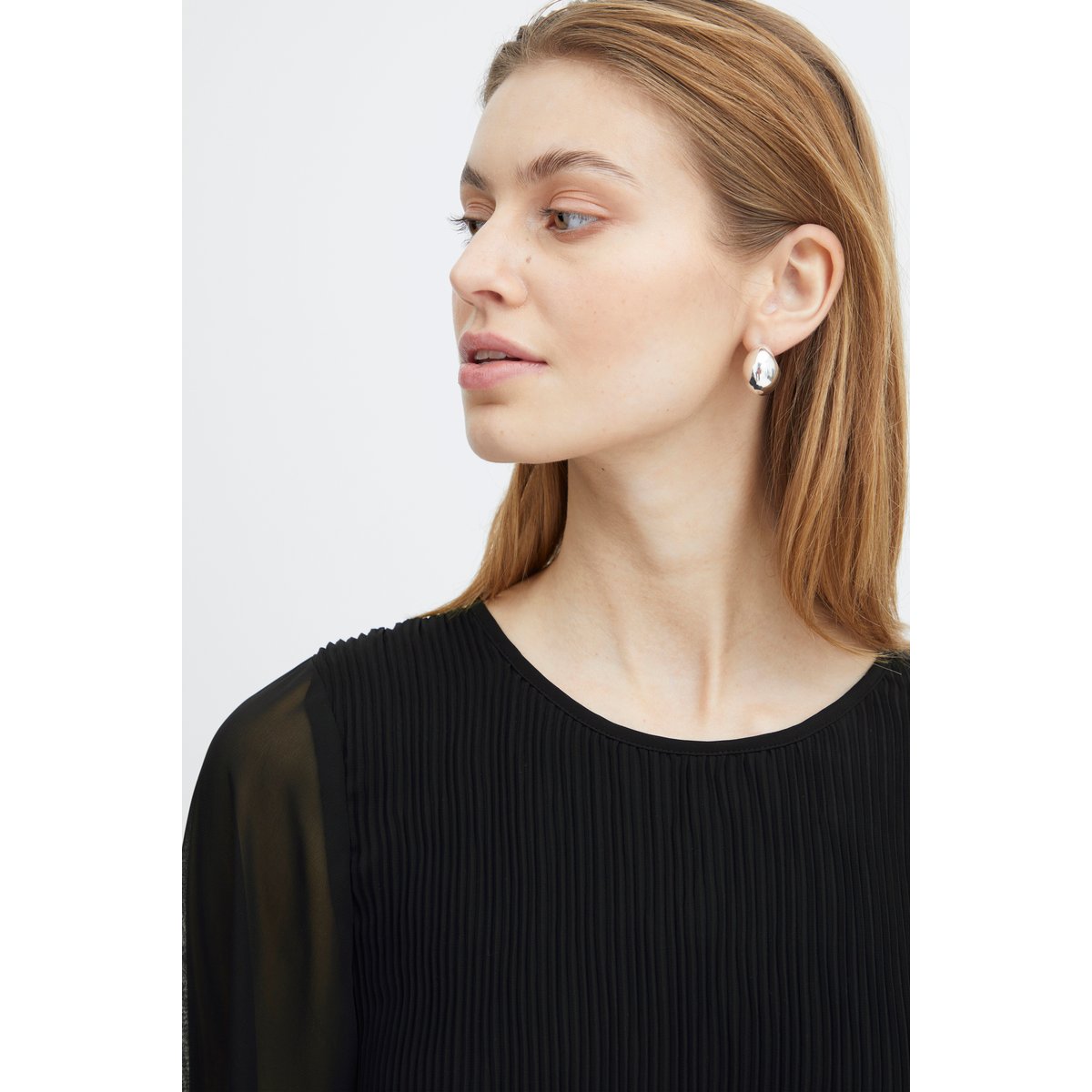Blouse manches longues effet transparent noir black solid, ICHI