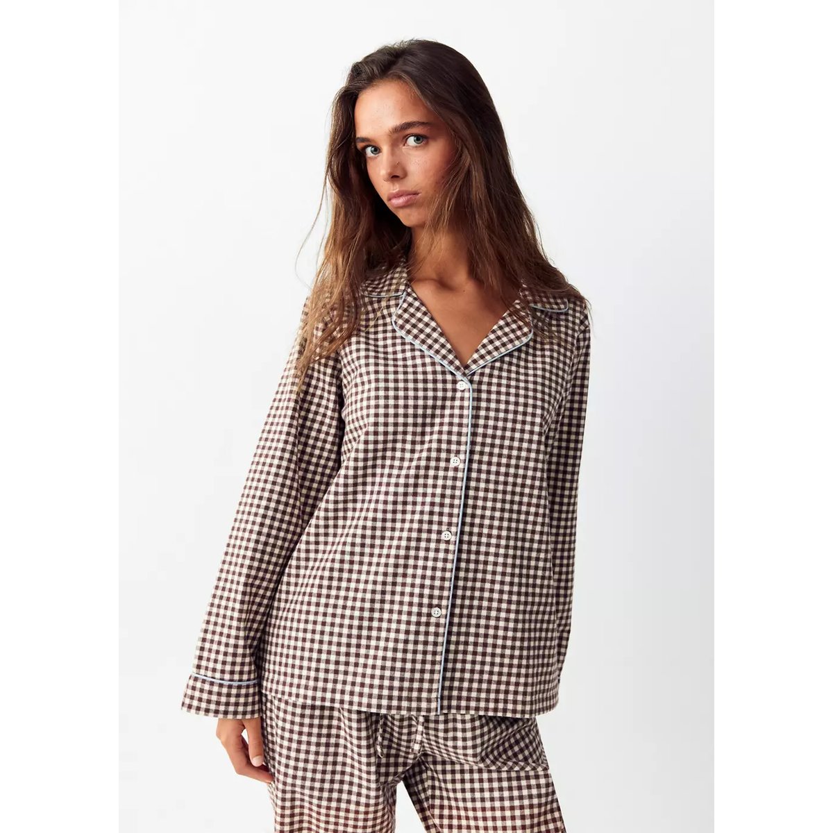 Pyjama coton vichy marron, MANGO TEEN