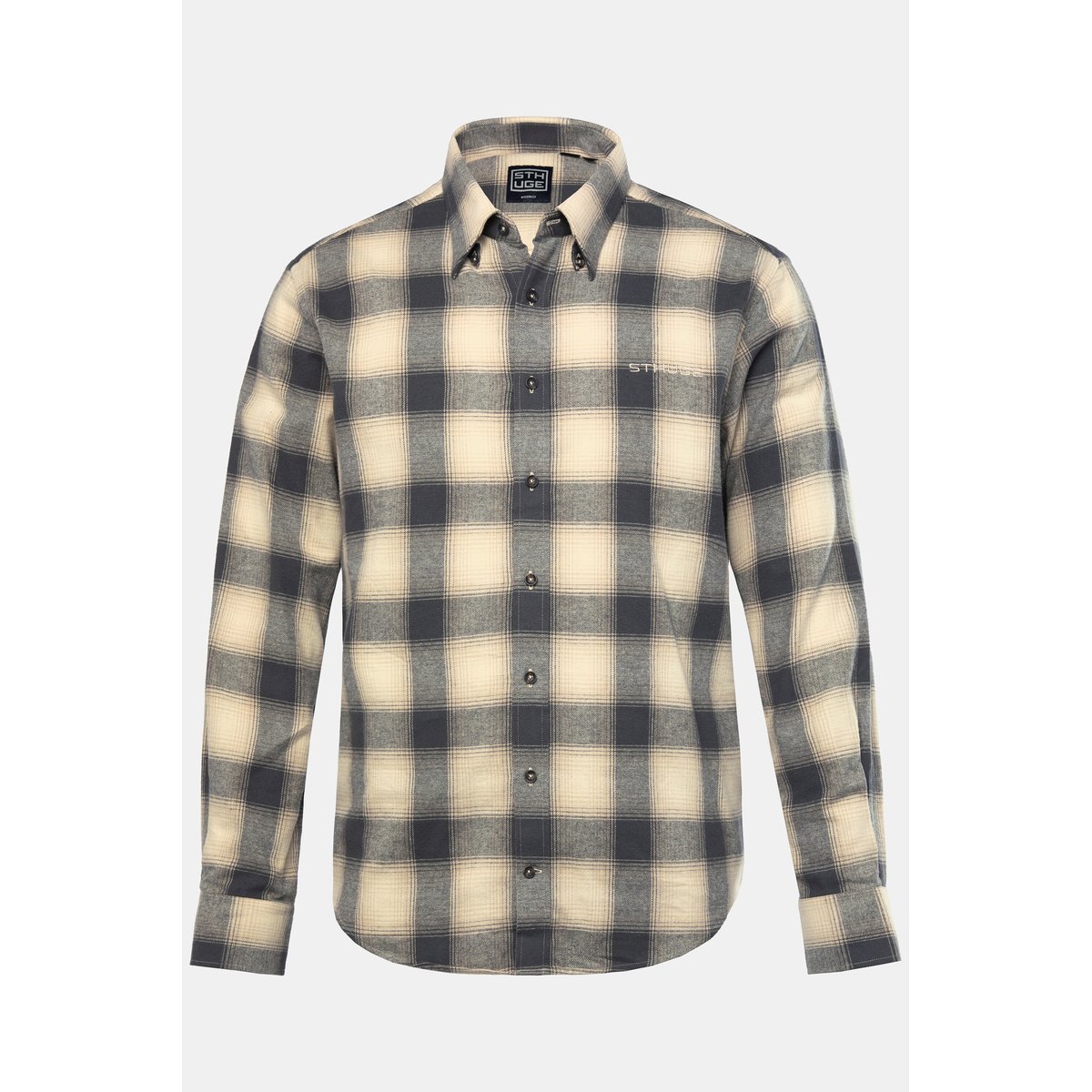 Chemise à carreaux en flanelle beige, STHUGE