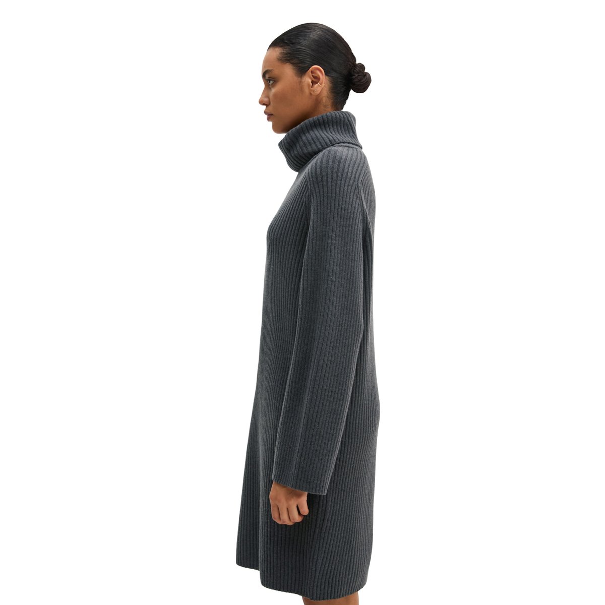 Robe à col roulé côtelée, coupe classique en mélange de laine vierge douce gris, MARC O'POLO