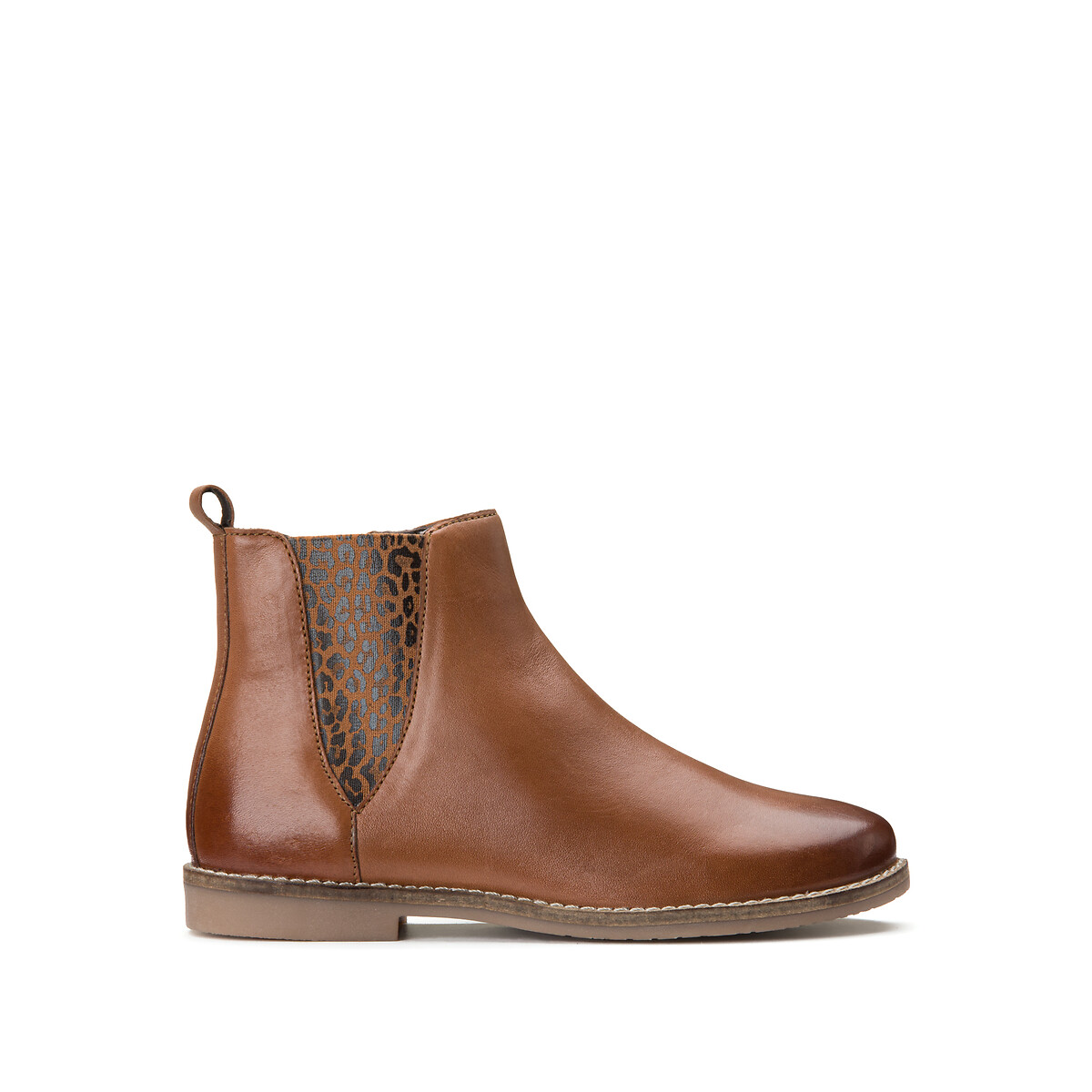 Bottines chelsea leer, elastisch, luipaardprint camel, LA REDOUTE COLLECTIONS