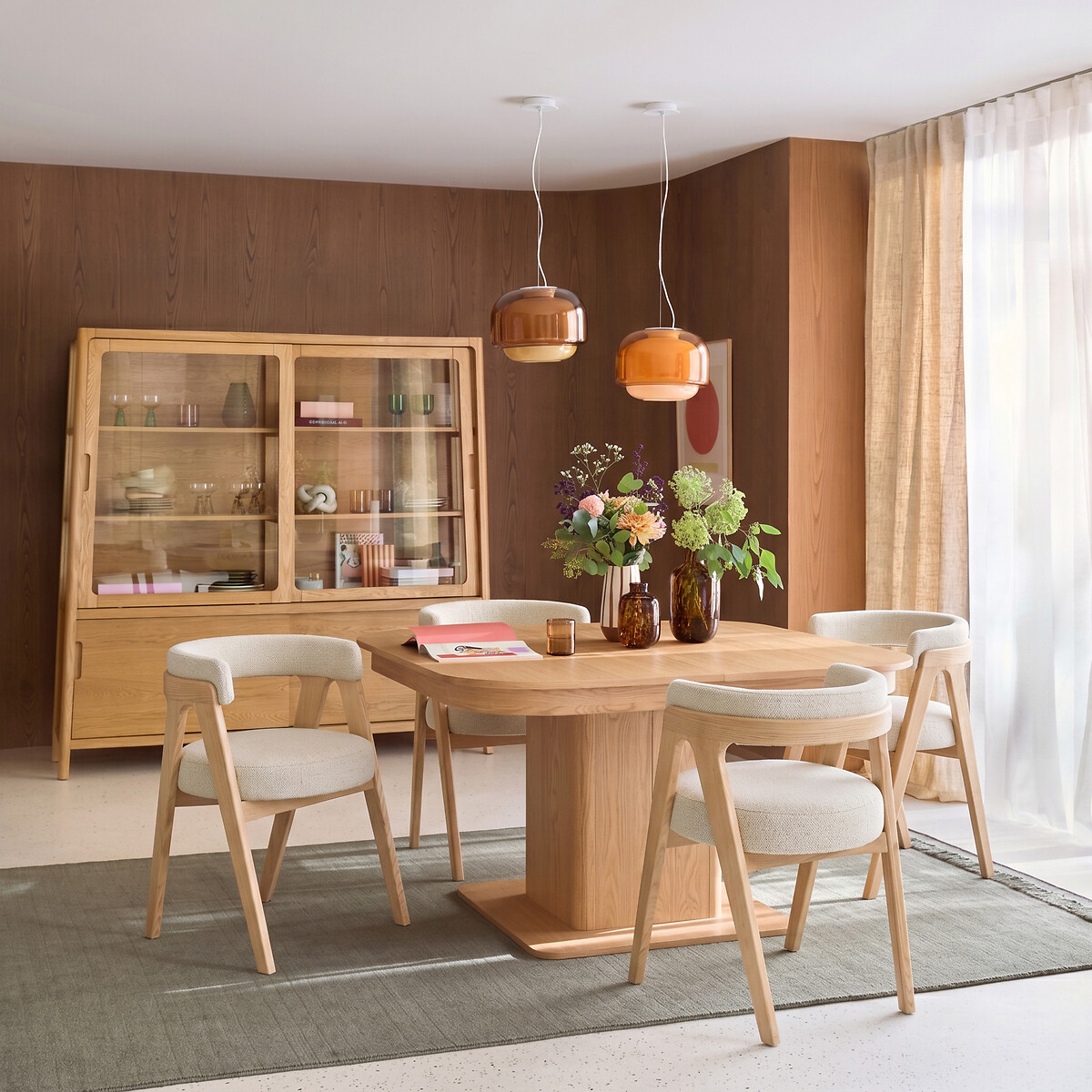 Fauteuil de table vintage, frêne massif et tissu bouclette, VALENTINA ecru, LA REDOUTE INTERIEURS