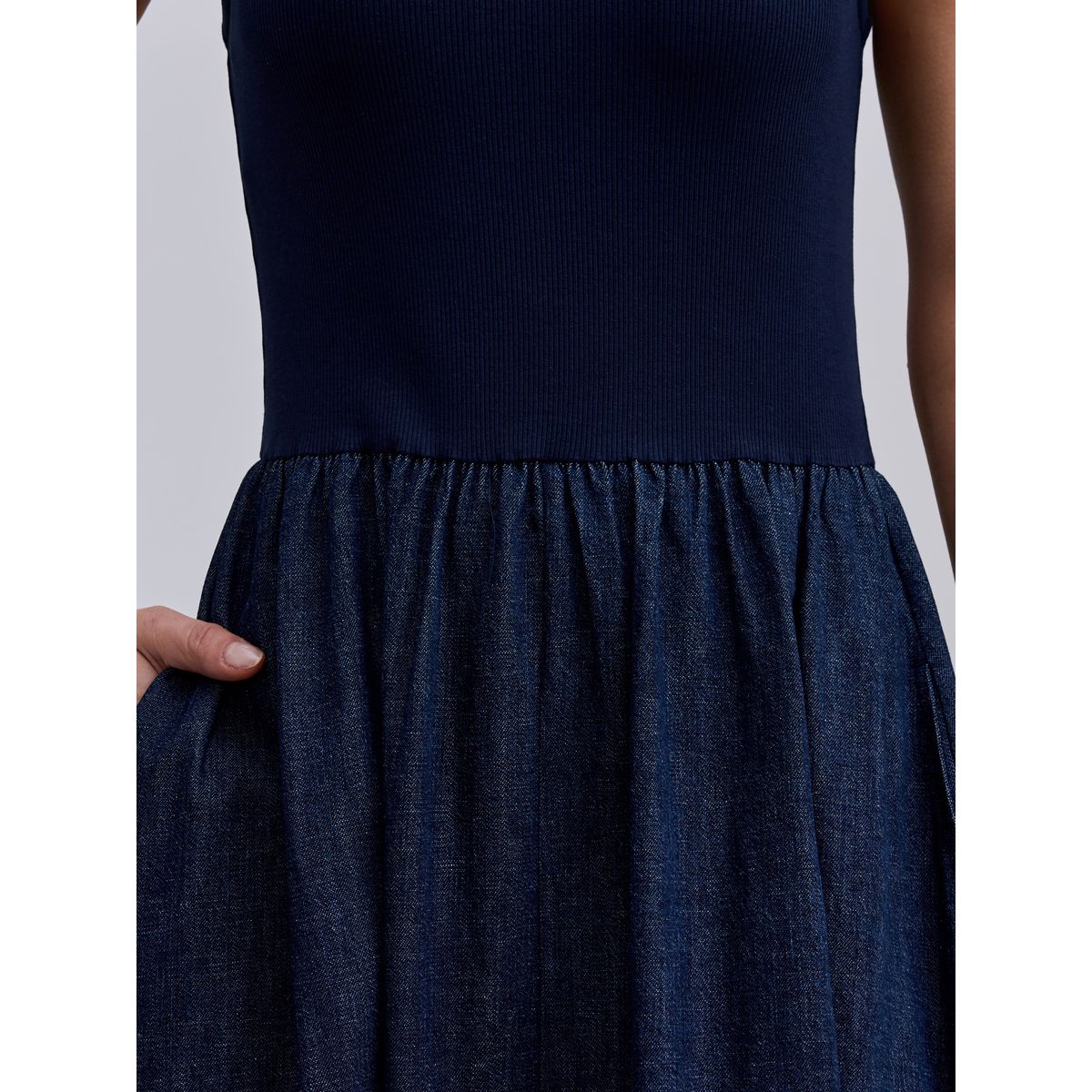 Robe longue sans manches en jersey mélangé délavage bleu, NEXT