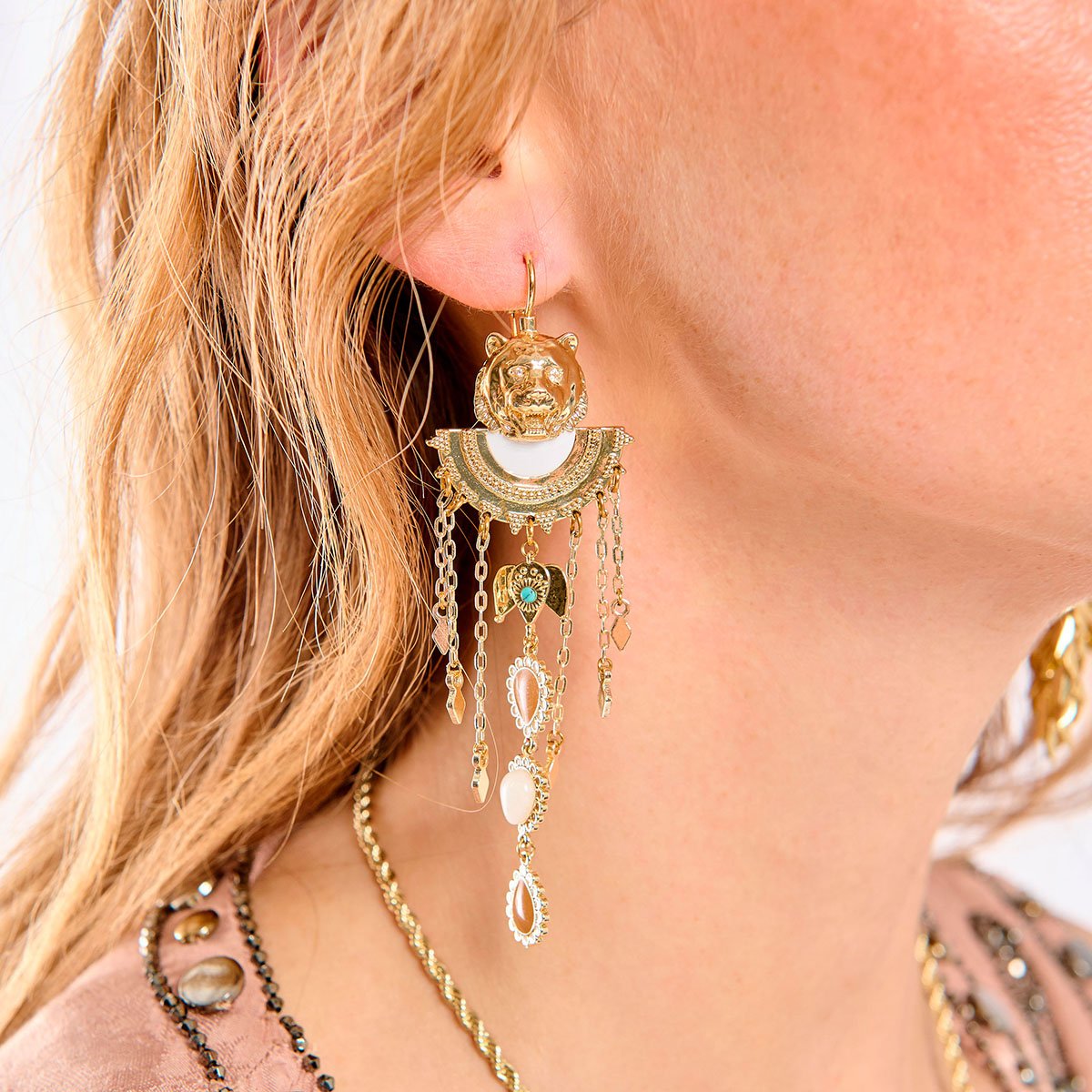 Boucles d'oreilles pendantes charms ROSS blanc, HIPANEMA
