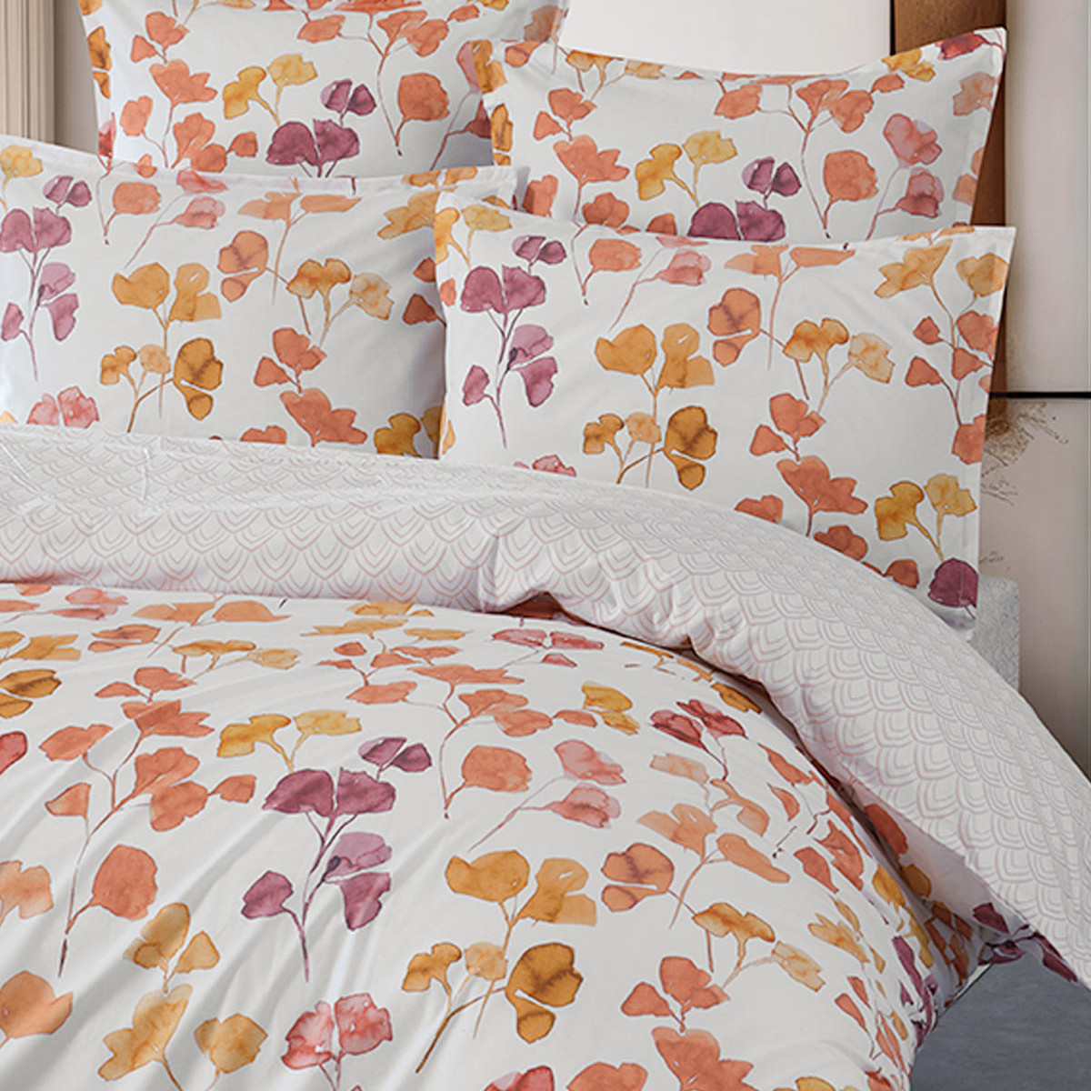Lot de 2 taies d'oreillers en percale de coton EMMA safran, SENSEI MAISON