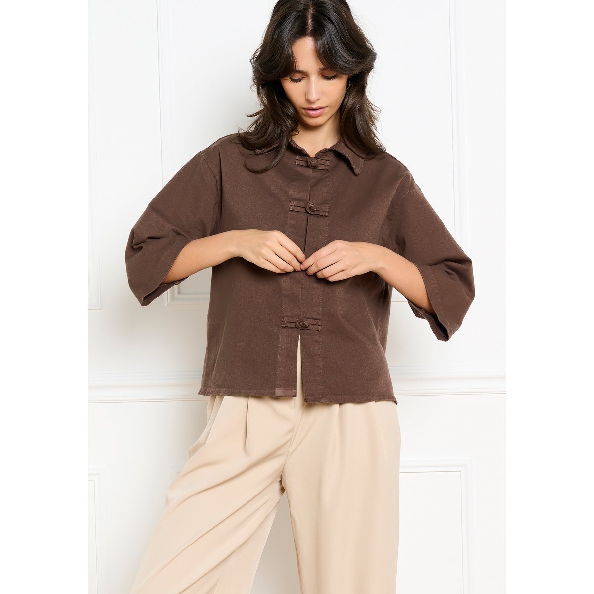 Veste courte brun fonce chocolate, LOLALIZA