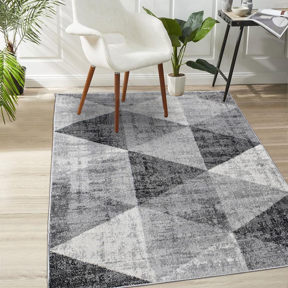 Tapis salon et chambre tissé motif géométrique SOLTAM gris, écru, UN AMOUR DE TAPIS