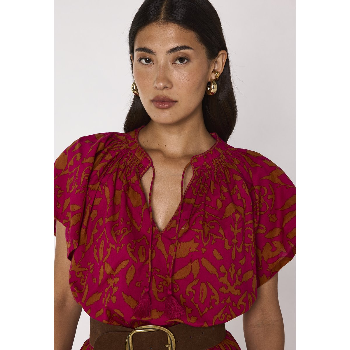 Blouse imprimée à manches courtes en coton MIA fuchsia, Maison 123