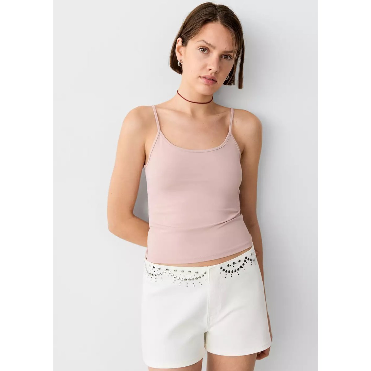 Top ajusté bretelles fines rose, MANGO TEEN