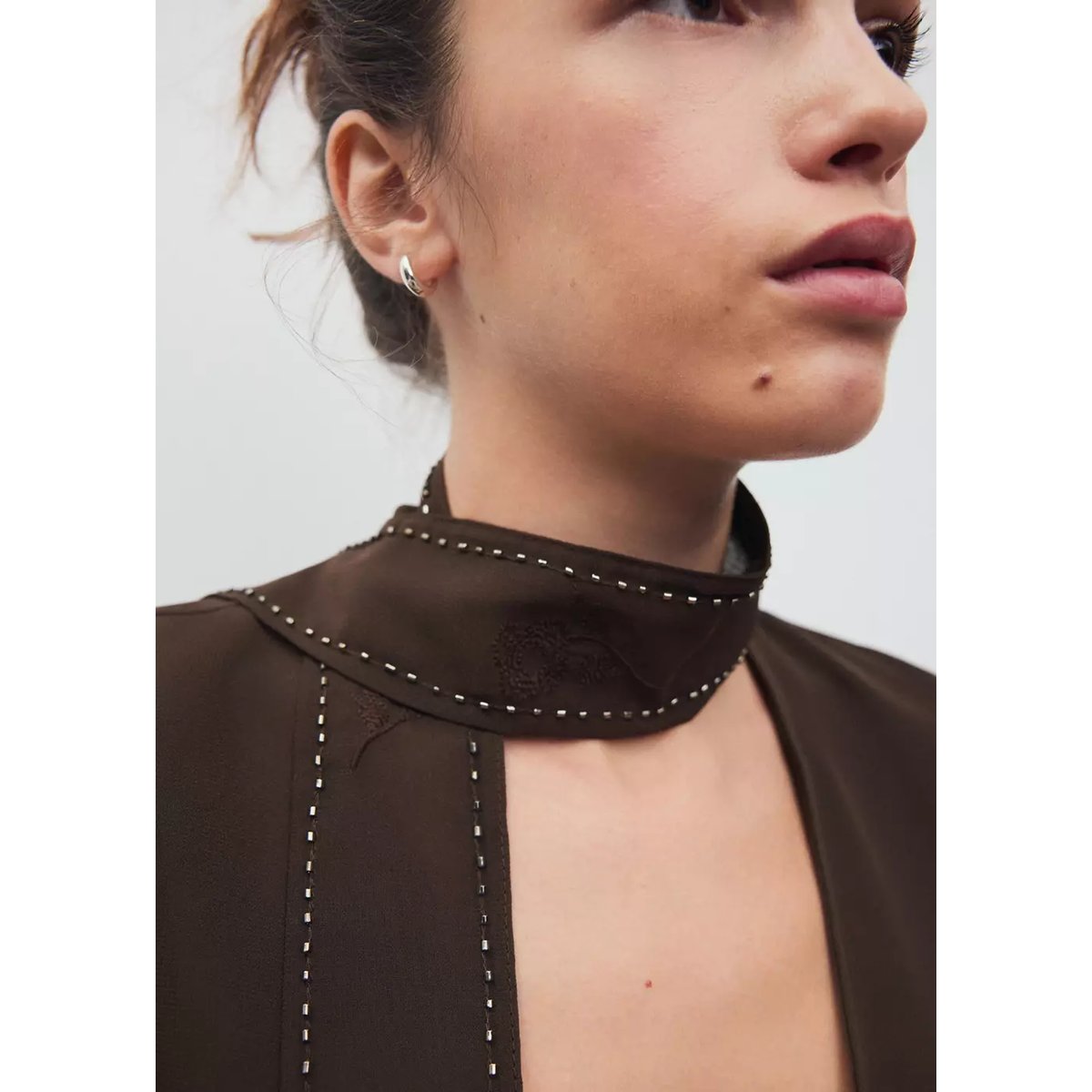 Blouse croisée avec perles marron, MANGO TEEN