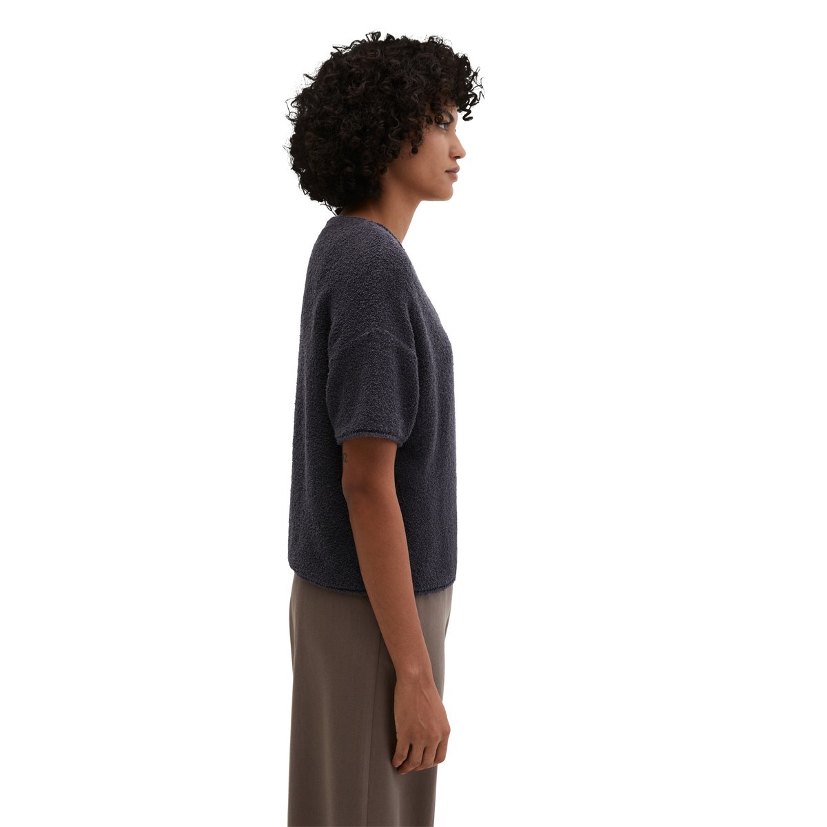 Pull à manches courtes oversize en fil bouclé gris foncé, MARC O'POLO
