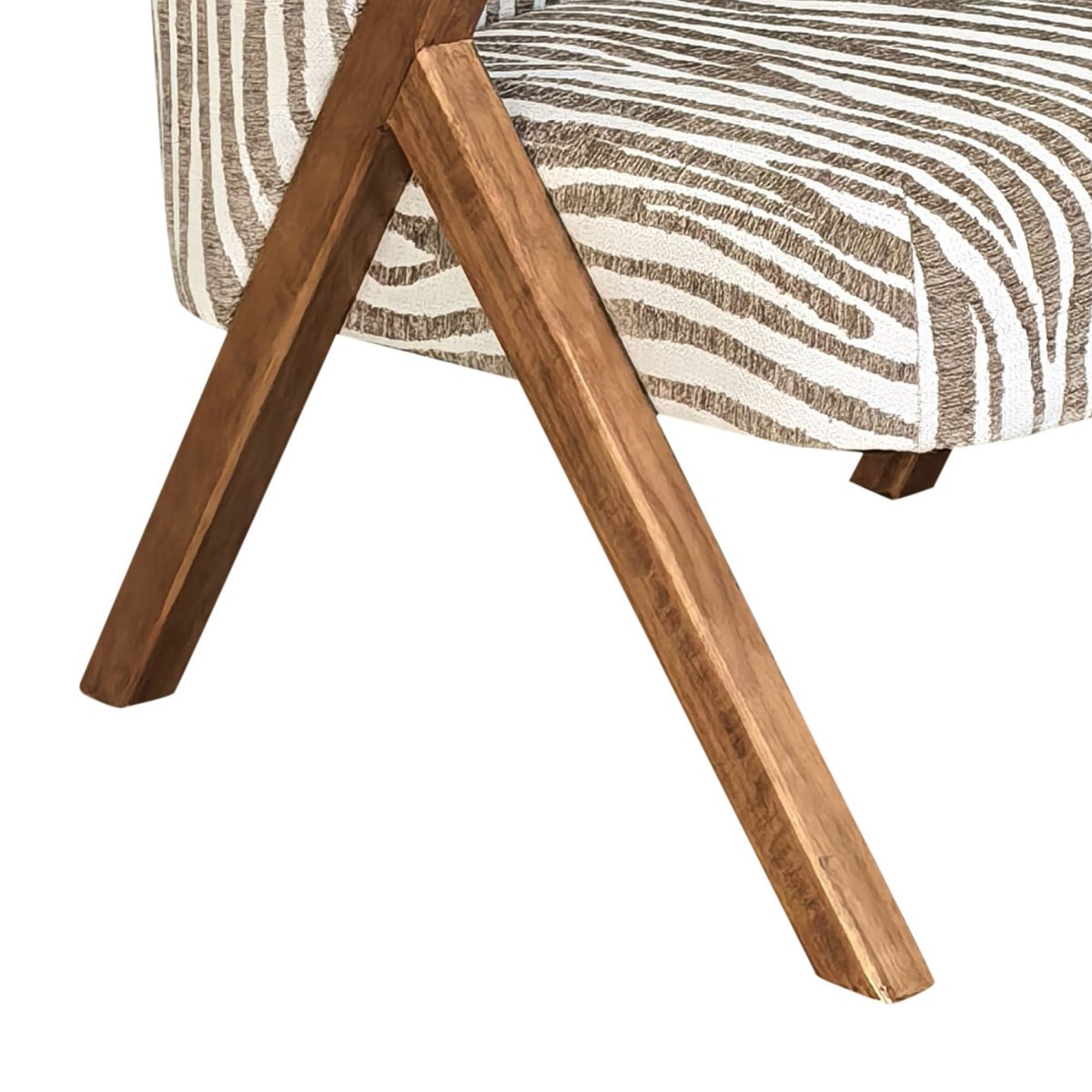 Fauteuil imprimé zèbre pieds bois foncé- MALOU beige, DRAWER