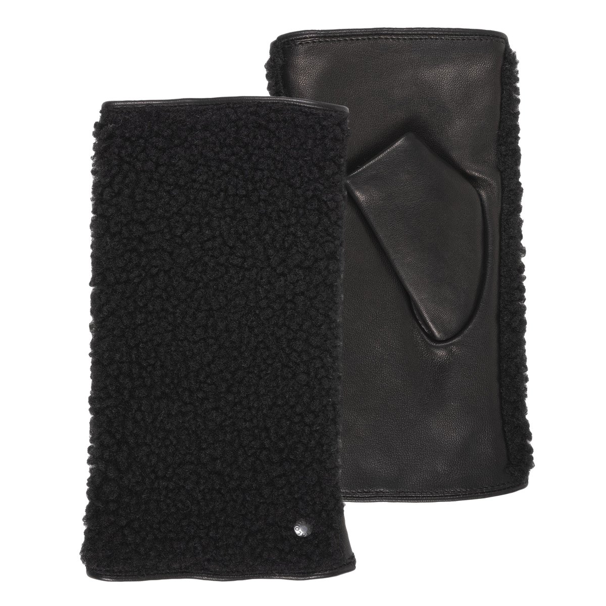 Mitaines cuir d'agneau pleine fleur doublé imitation fourrure noir, ISOTONER