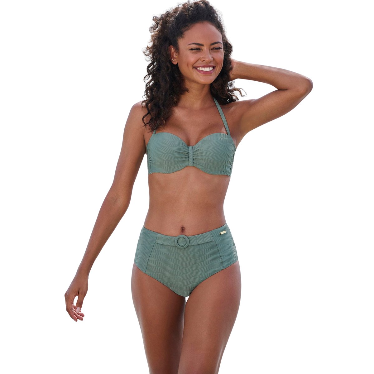 Bas maillot slip de bain taille haute Loretta kaki, LASCANA