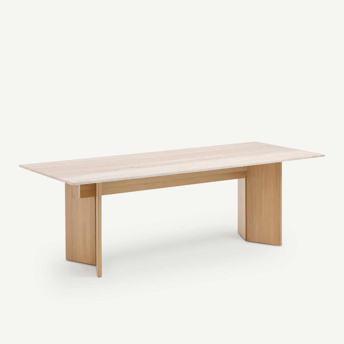 Table de repas, en travertin et chêne massif blanchi, 8 couverts, MINDO travertin, AM.PM