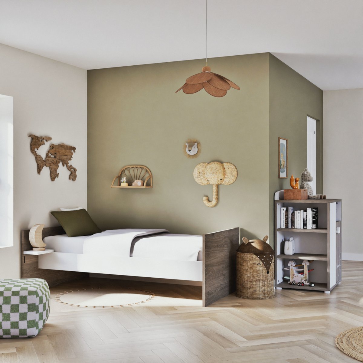 Lit combiné Evolutif en bois gris, BABY PRICE