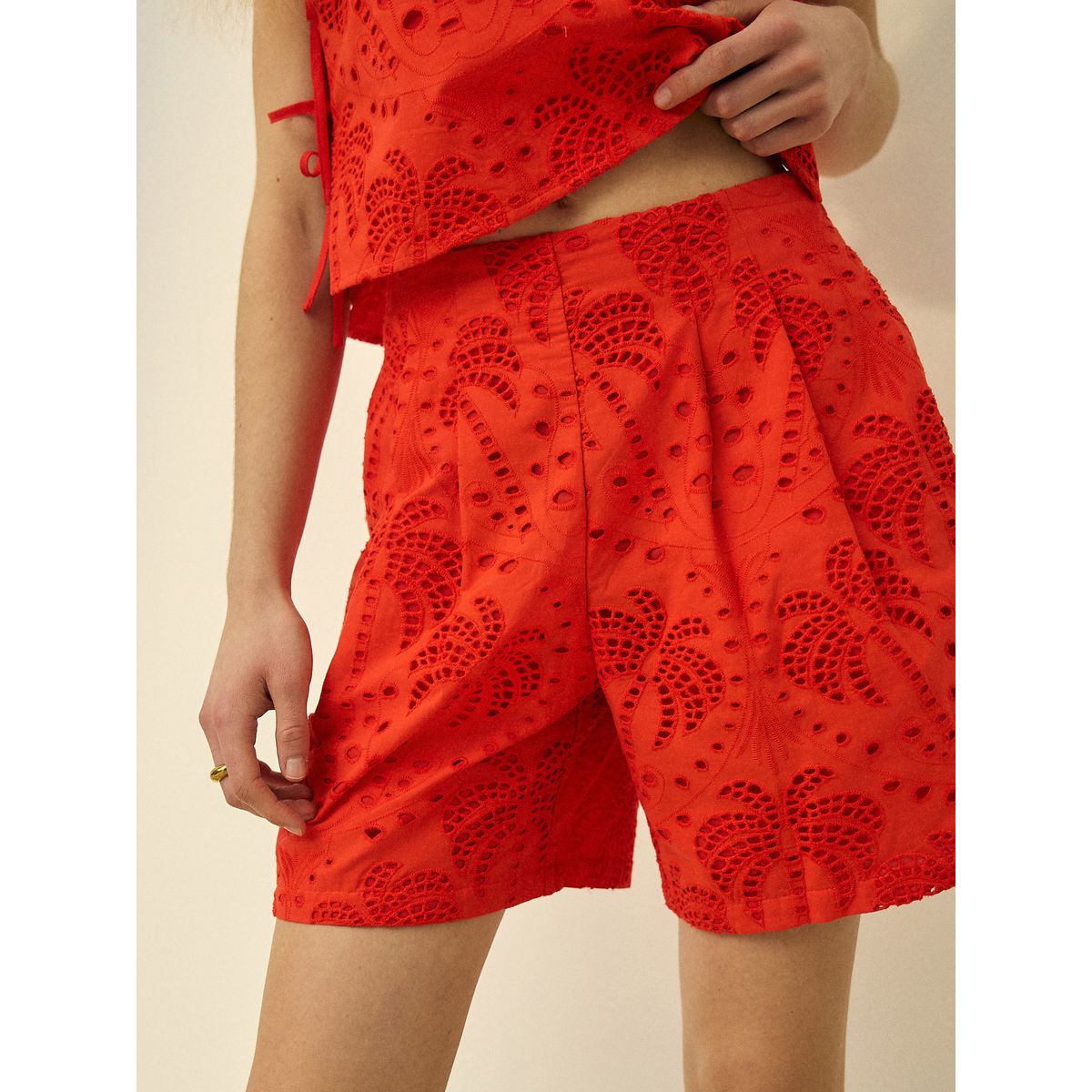 Short en coton avec broderie n. premium rouge, NEXT