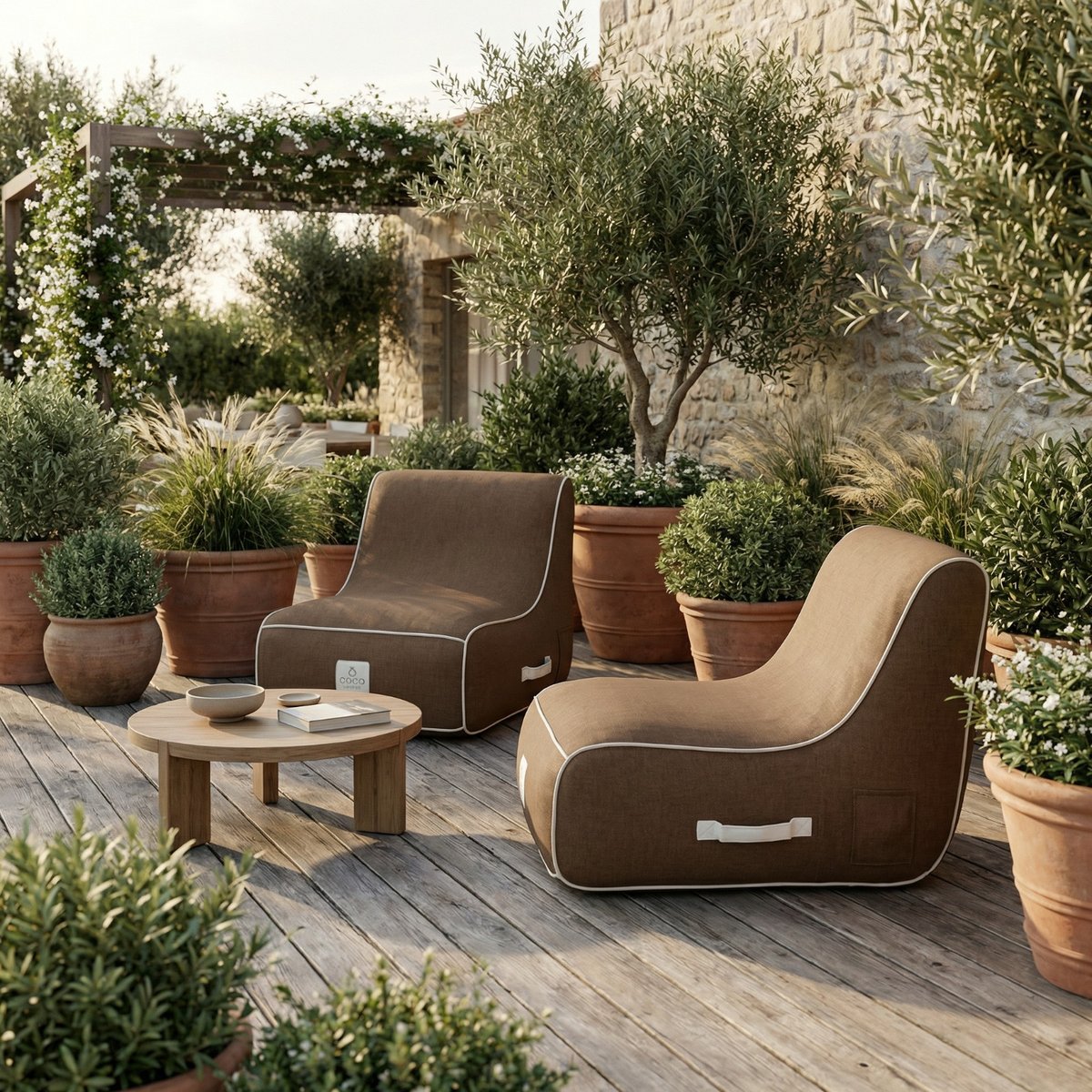 Fauteuil gonflable riviera en olefin couleur vert d'eau 105x75x75 cm chocolat, COCO LOUNGE