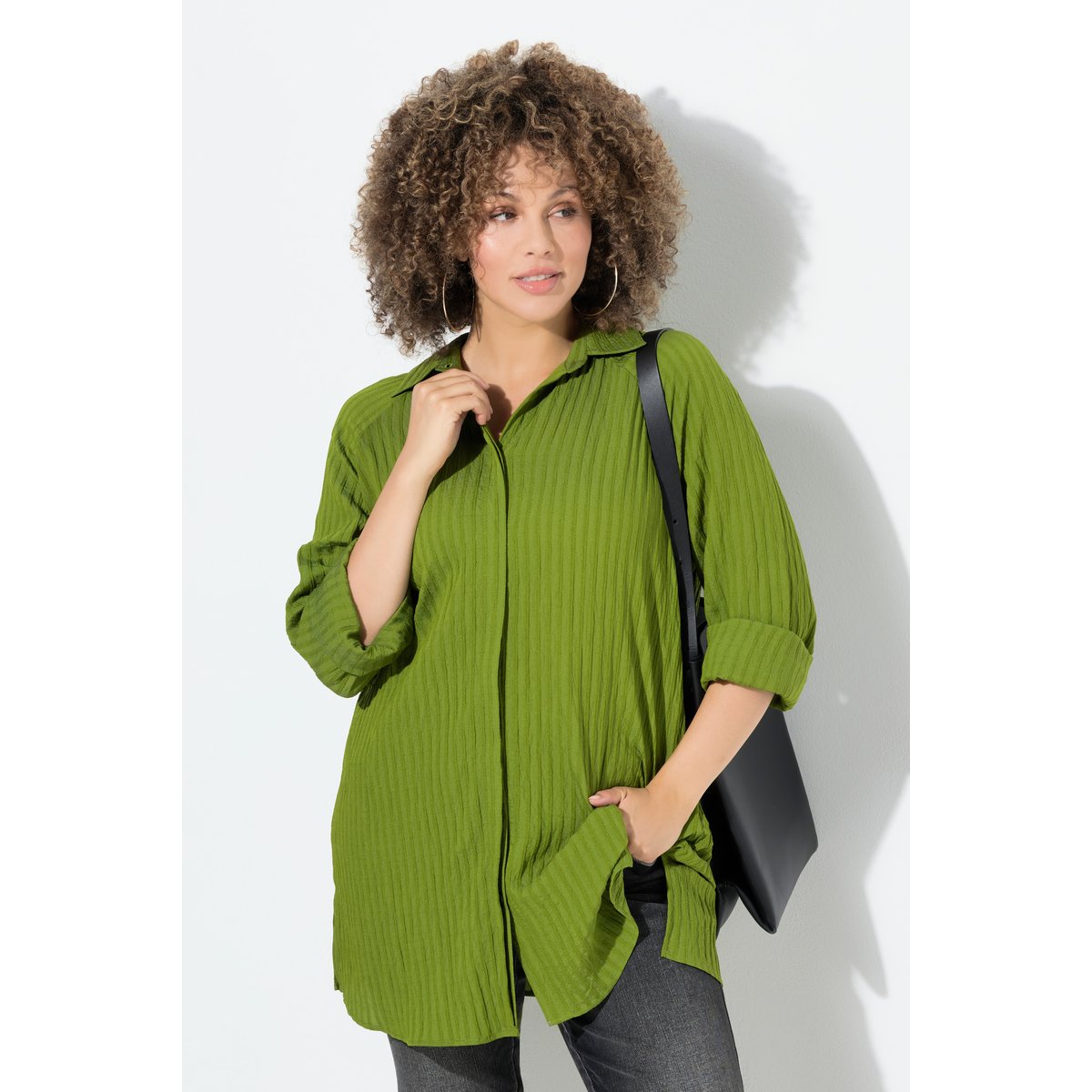 Blouse à rayures, avec ligne A vert sapin, ULLA POPKEN
