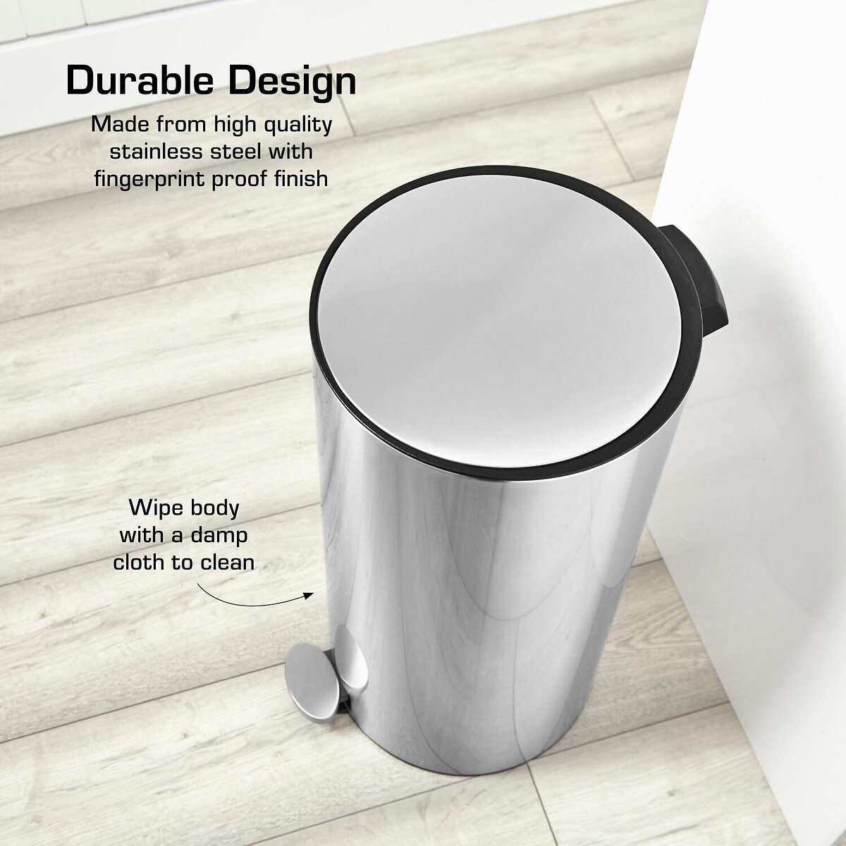 30L Round Pedal Bin silver-coloured, SWAN