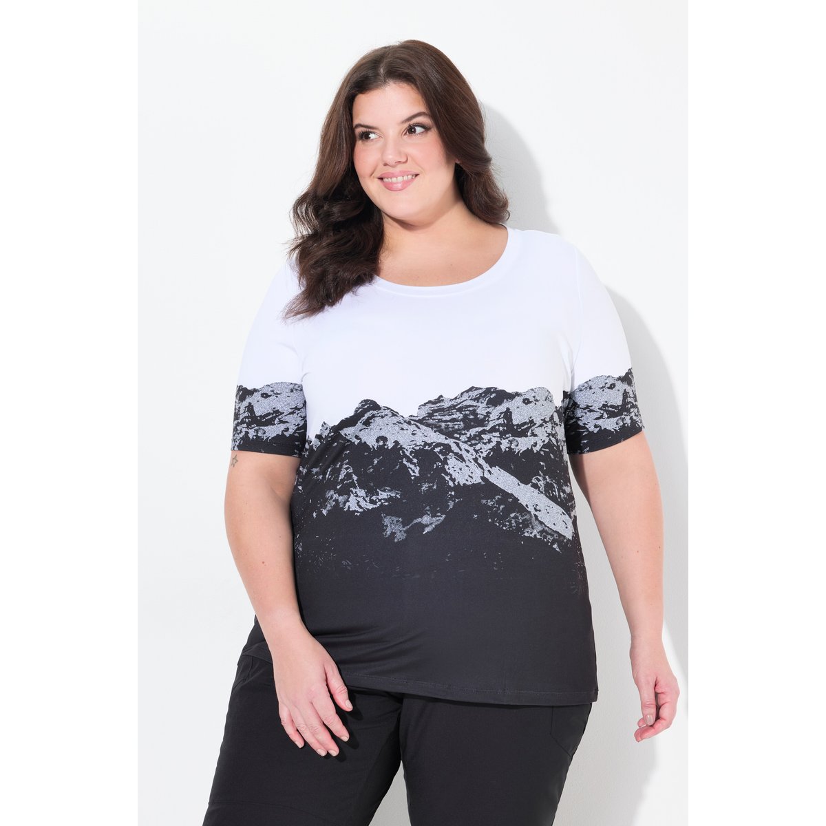 T-shirt technique à col rond et blanc neige, ULLA POPKEN