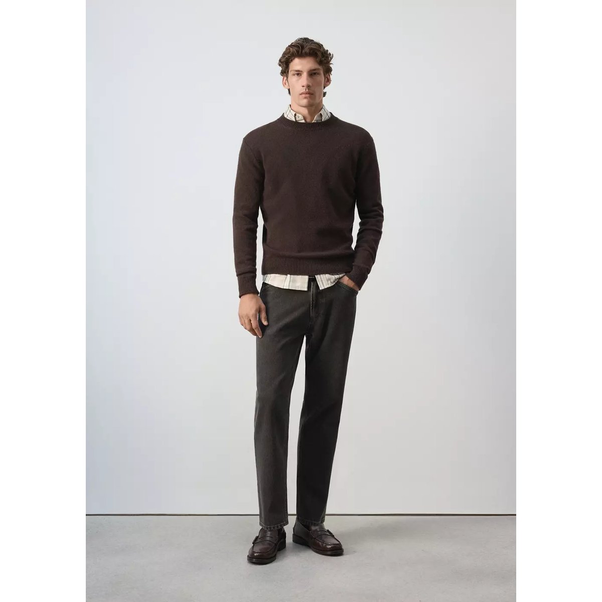 Pull-over maille laine mélangée chocolat, MANGO MAN