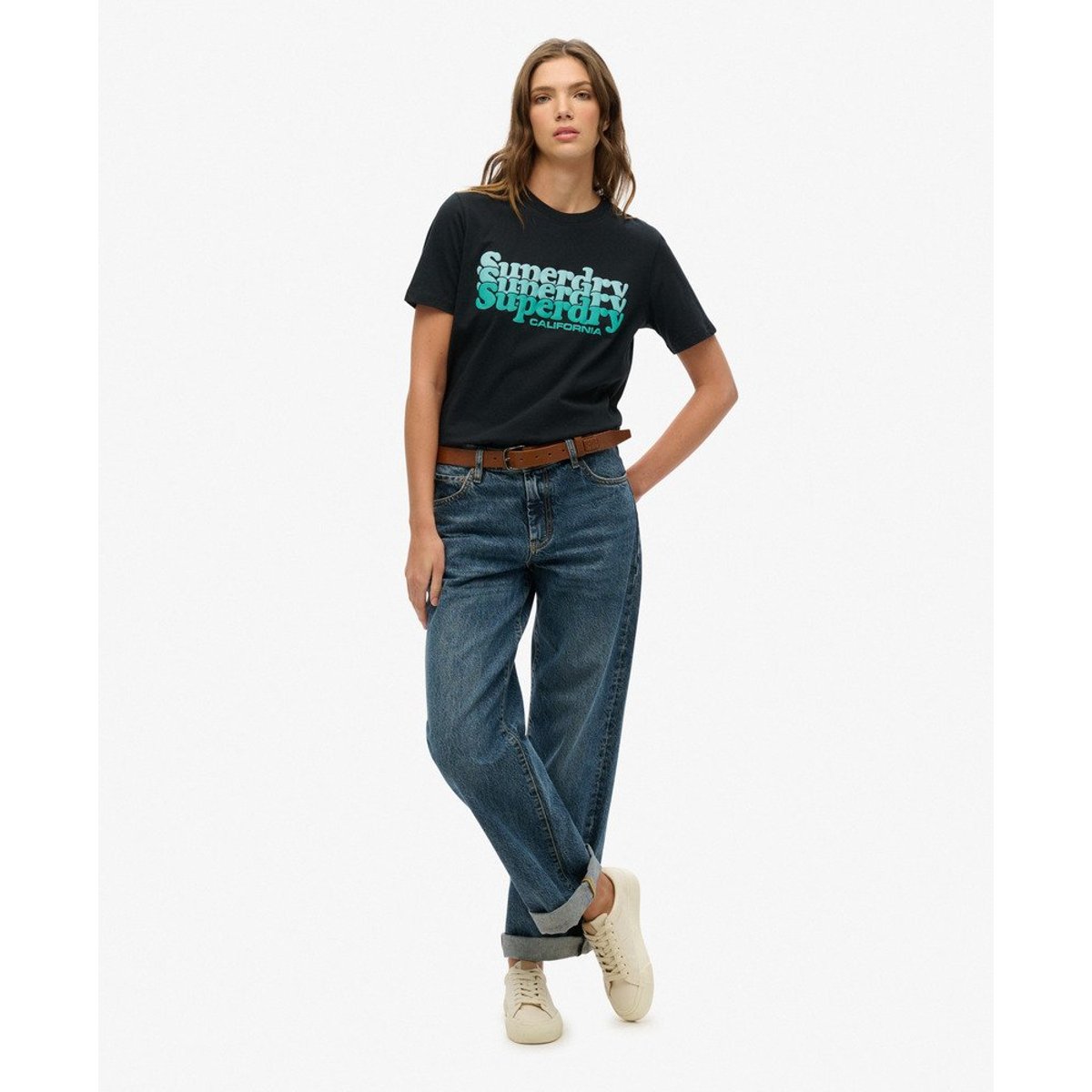 T-shirt Stacked noir de jais, SUPERDRY