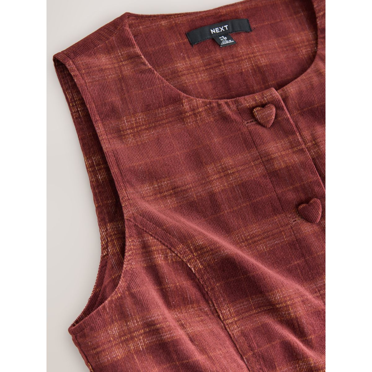 Robe courte boutonnée en velours côtelé rouge bordeaux à carreaux, NEXT