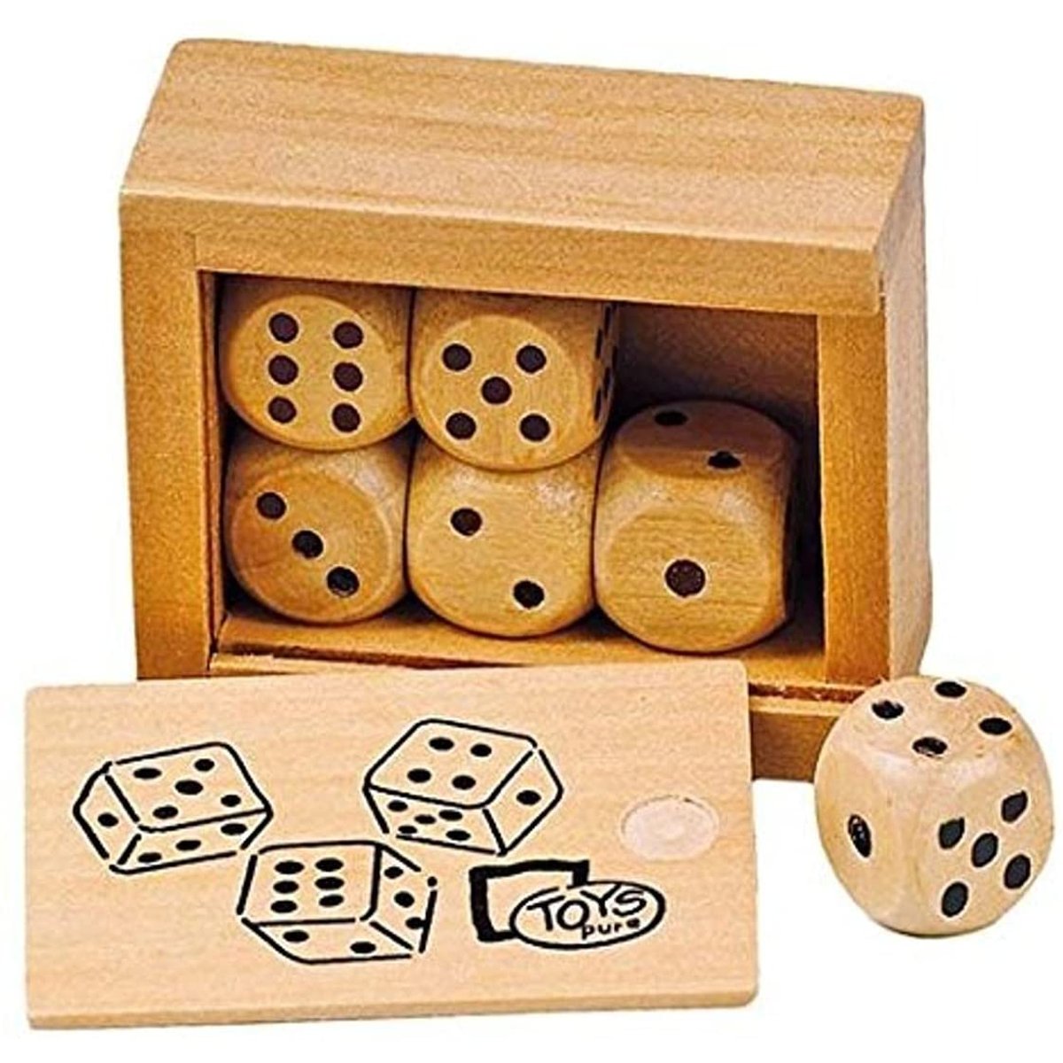 Boîte de 6 dés en bois beige, GOKI