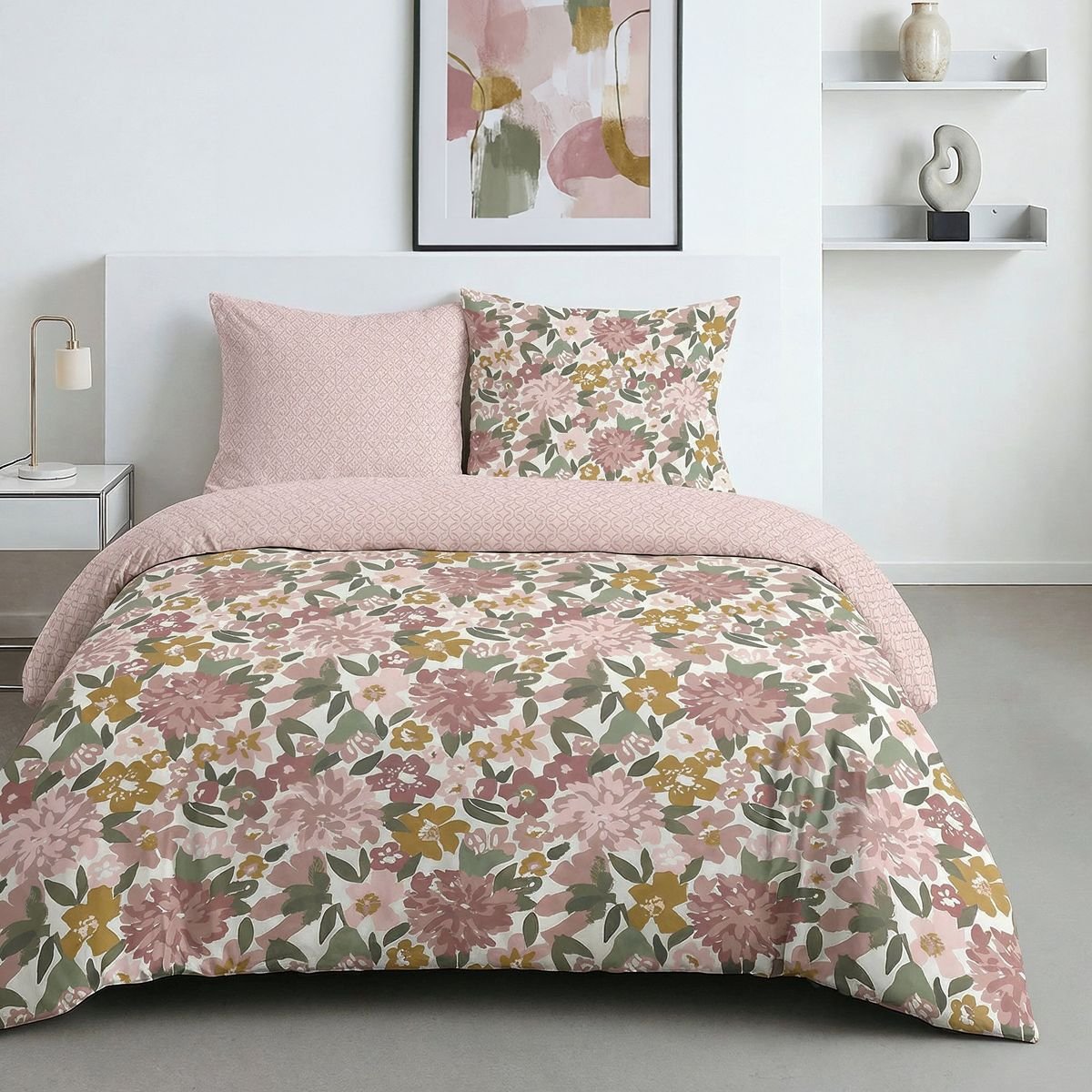 Parure de lit imprimé Floral SUNSHINE ELSA rose, TODAY