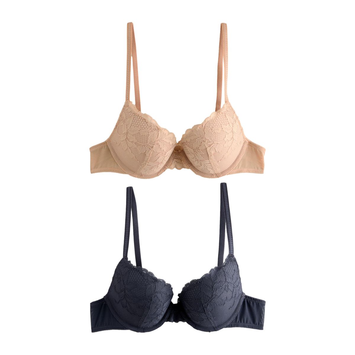 Soutien-gorge push-up dentelle, lot de 2 naturel/bleu marine, NEXT