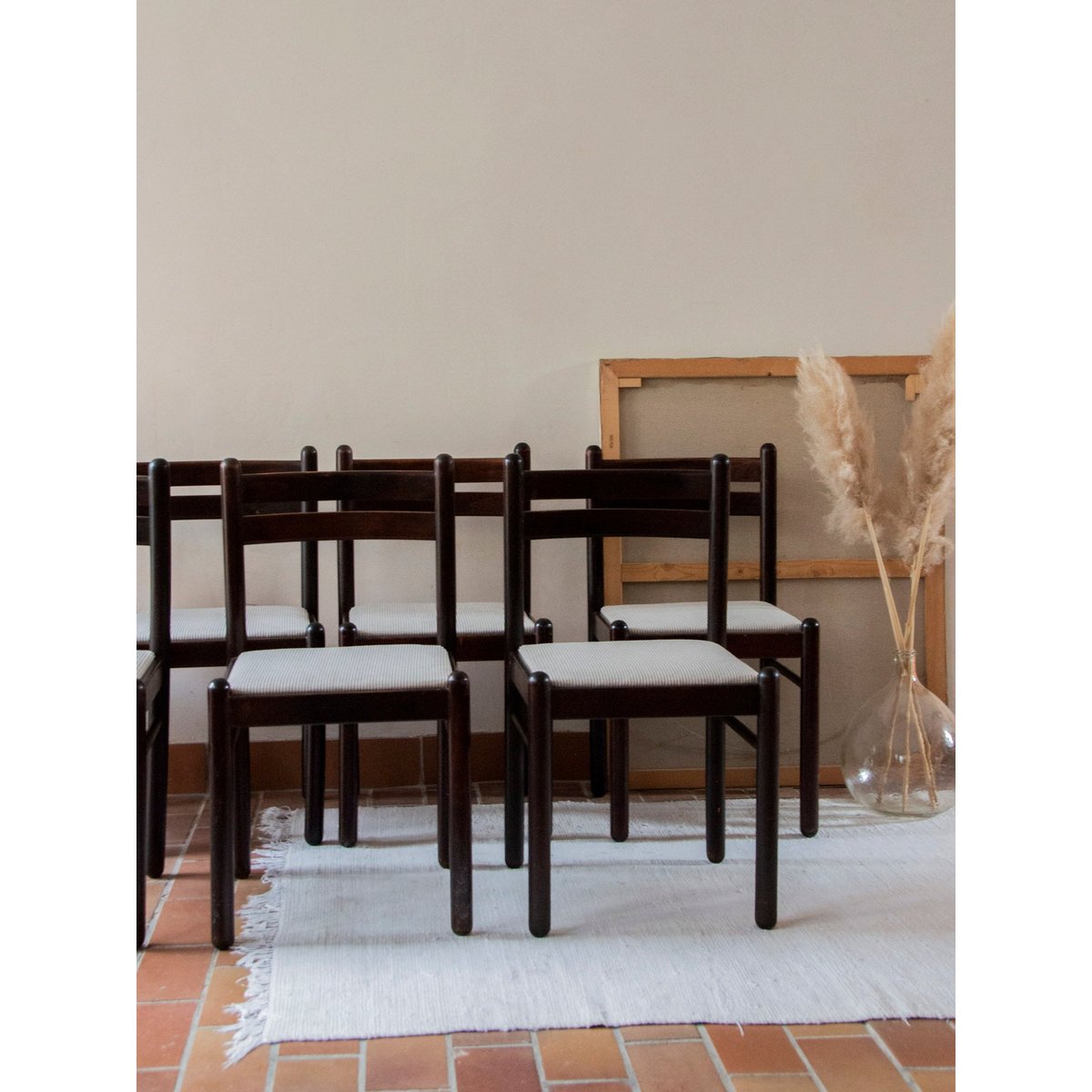 Lot de 7 chaises en velours côtelé Alma N°968 - Bon état gris, DEBONGOUT