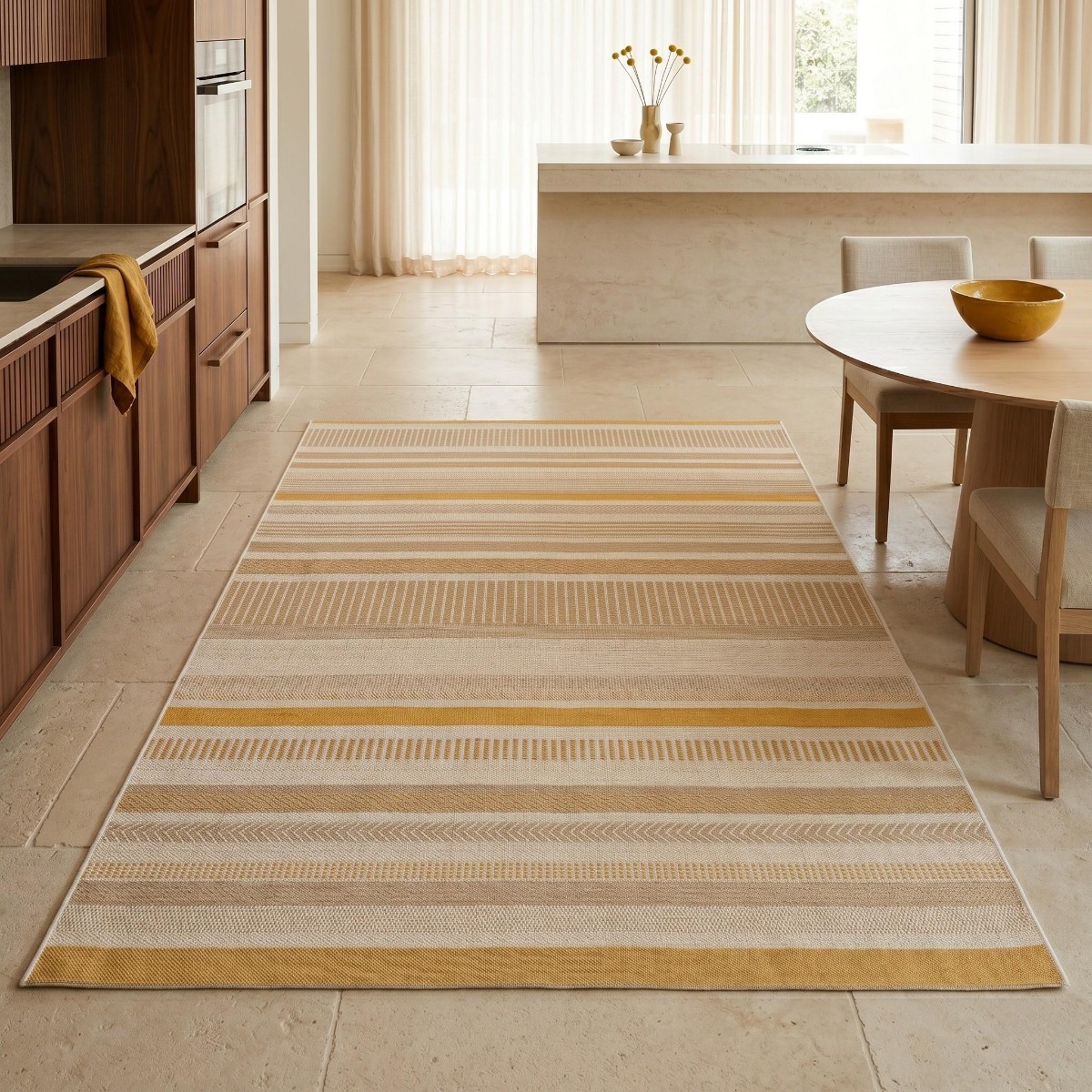 Tapis extérieur intérieur moderne lignes   SUNSHINE STRAT jaune, beige, THE DECO FACTORY