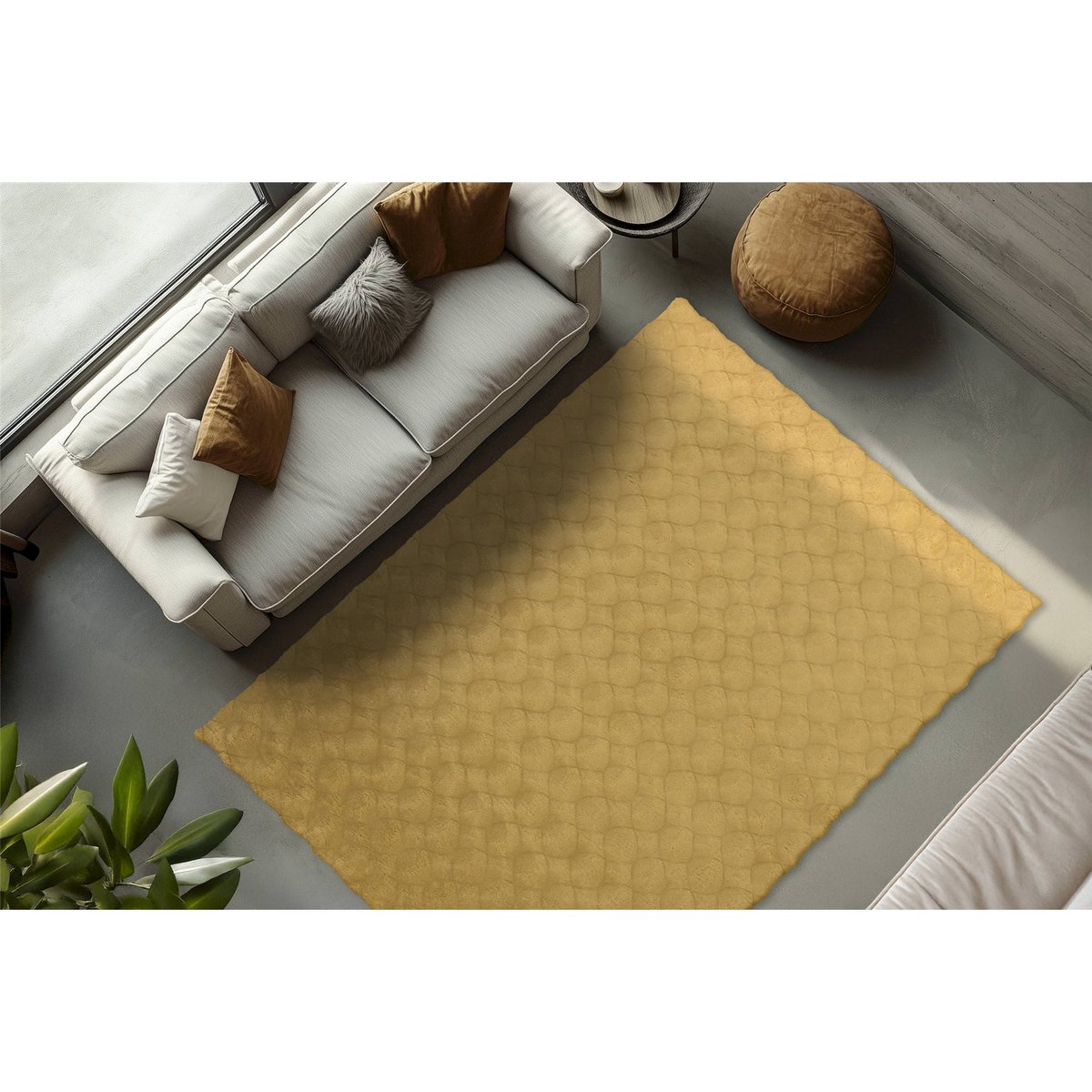 Tapis shaggy à poil long géométrique moderne miel doré chaleureux, ARTE ESPINA