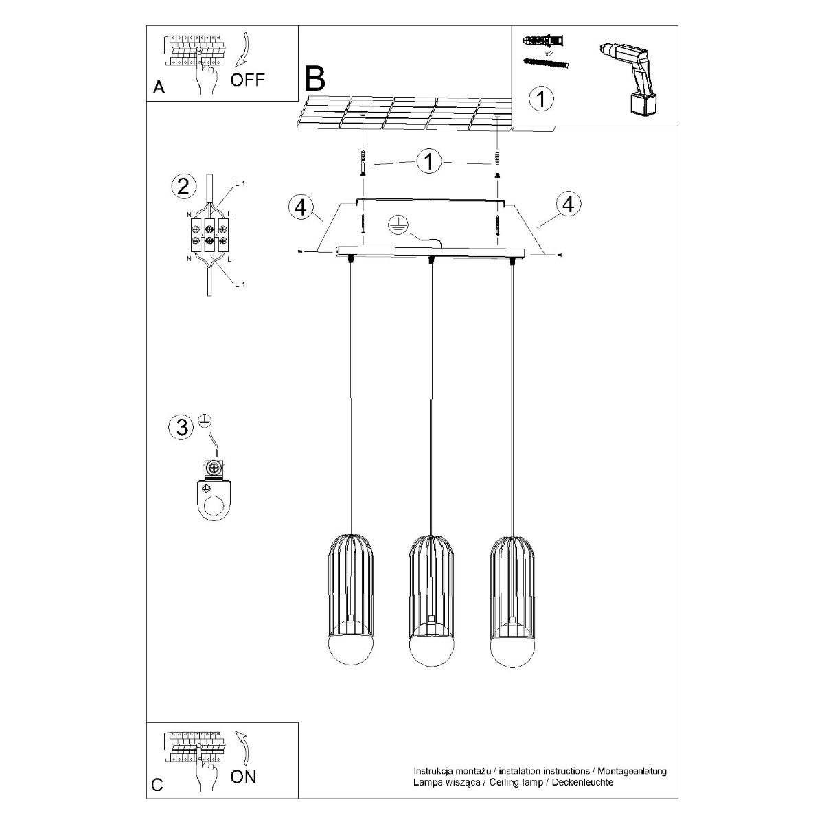 Suspension Acier Noir G9 3 Brina noir, EDEN