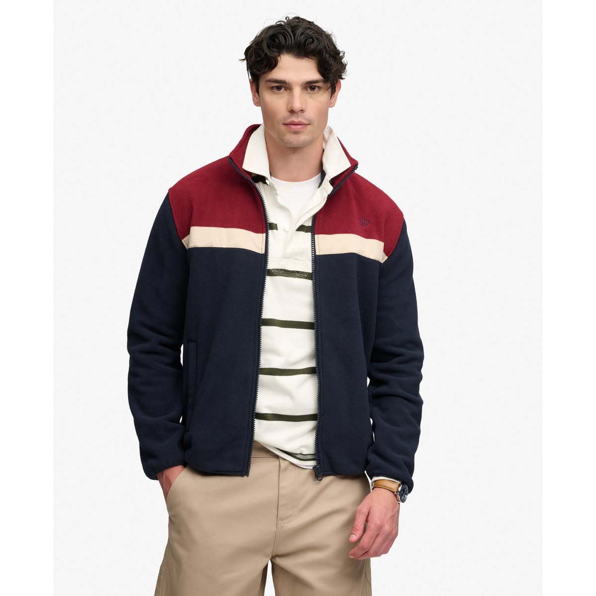 Polaire Tricolore Zippée Coupe Décontractée bleu marine éclipse/rouge, SUPERDRY