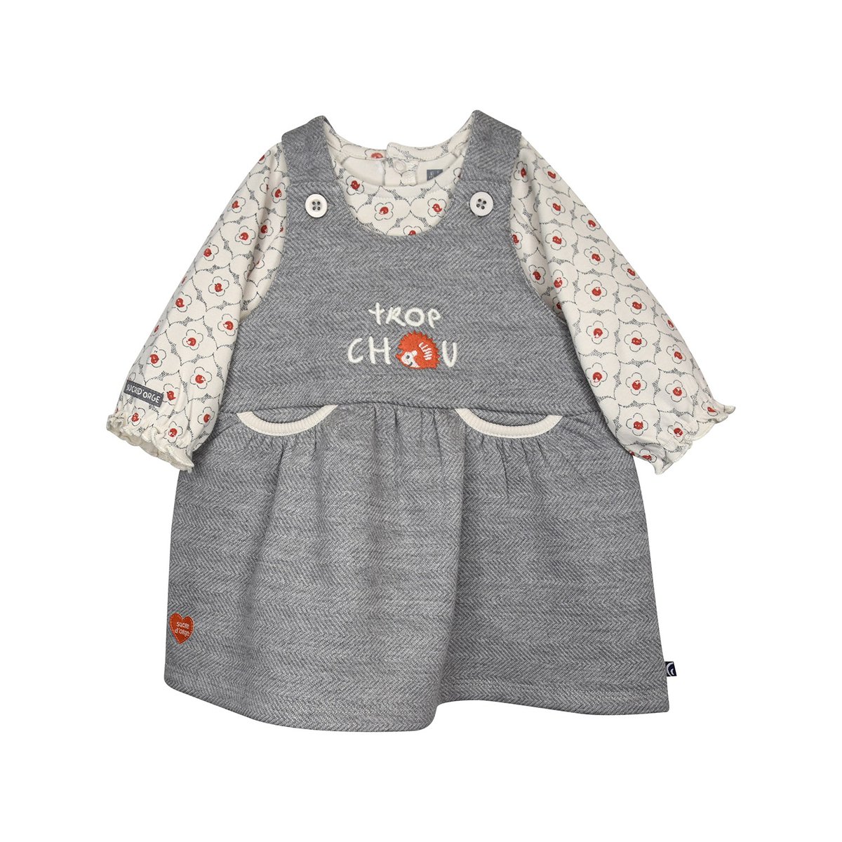 Ensemble robe manches longues + bandeau pierrette gris, SUCRE D'ORGE