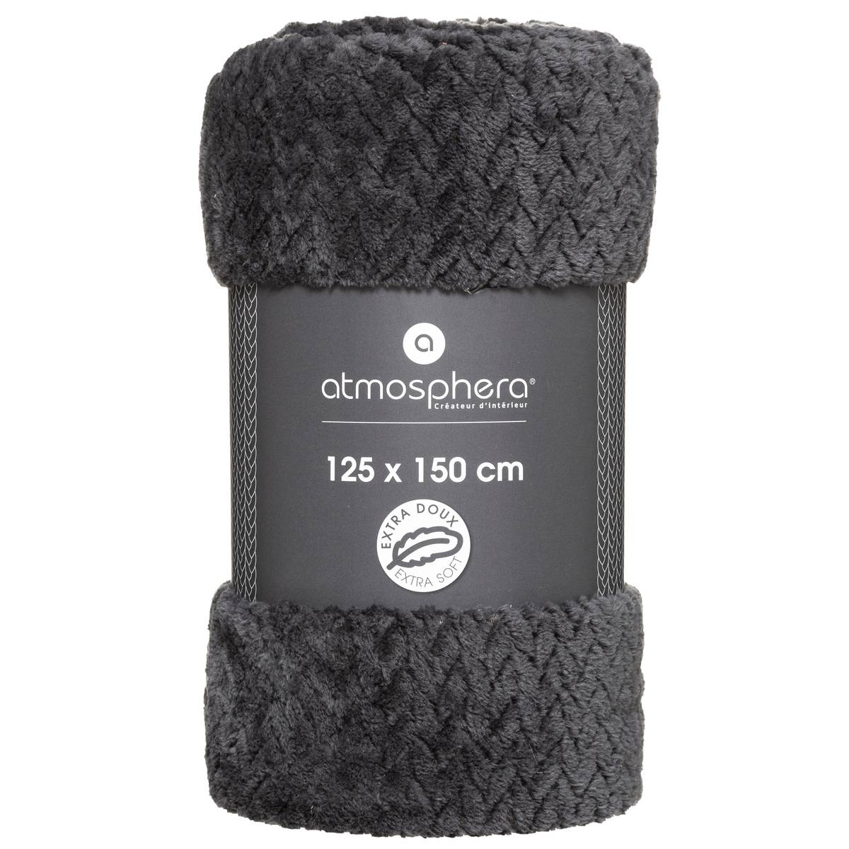 Plaid aspect flanelle tressée TRESSE gris clair, ATMOSPHERA