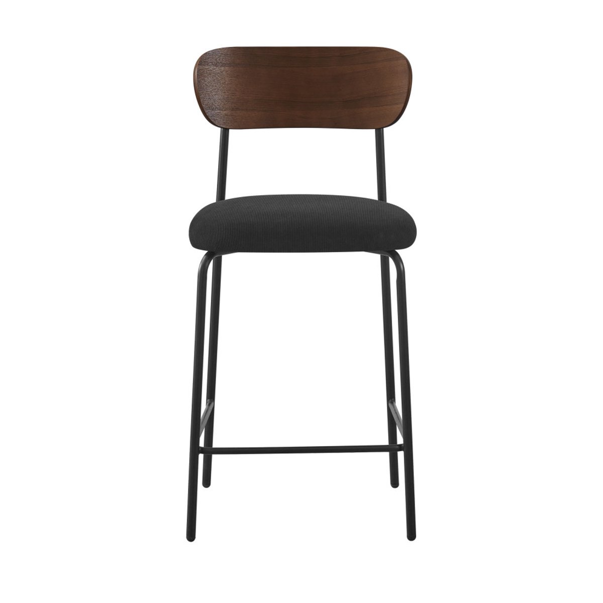 Lot de 2 chaises de bar bois foncé velours côtelé et métal H65cm- JESS noir, DRAWER
