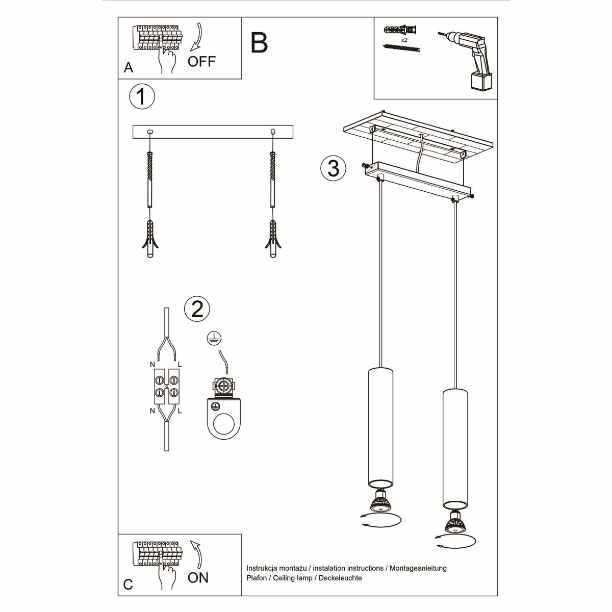Suspension Acier Blanc GU10 2 Lagos blanc, EDEN