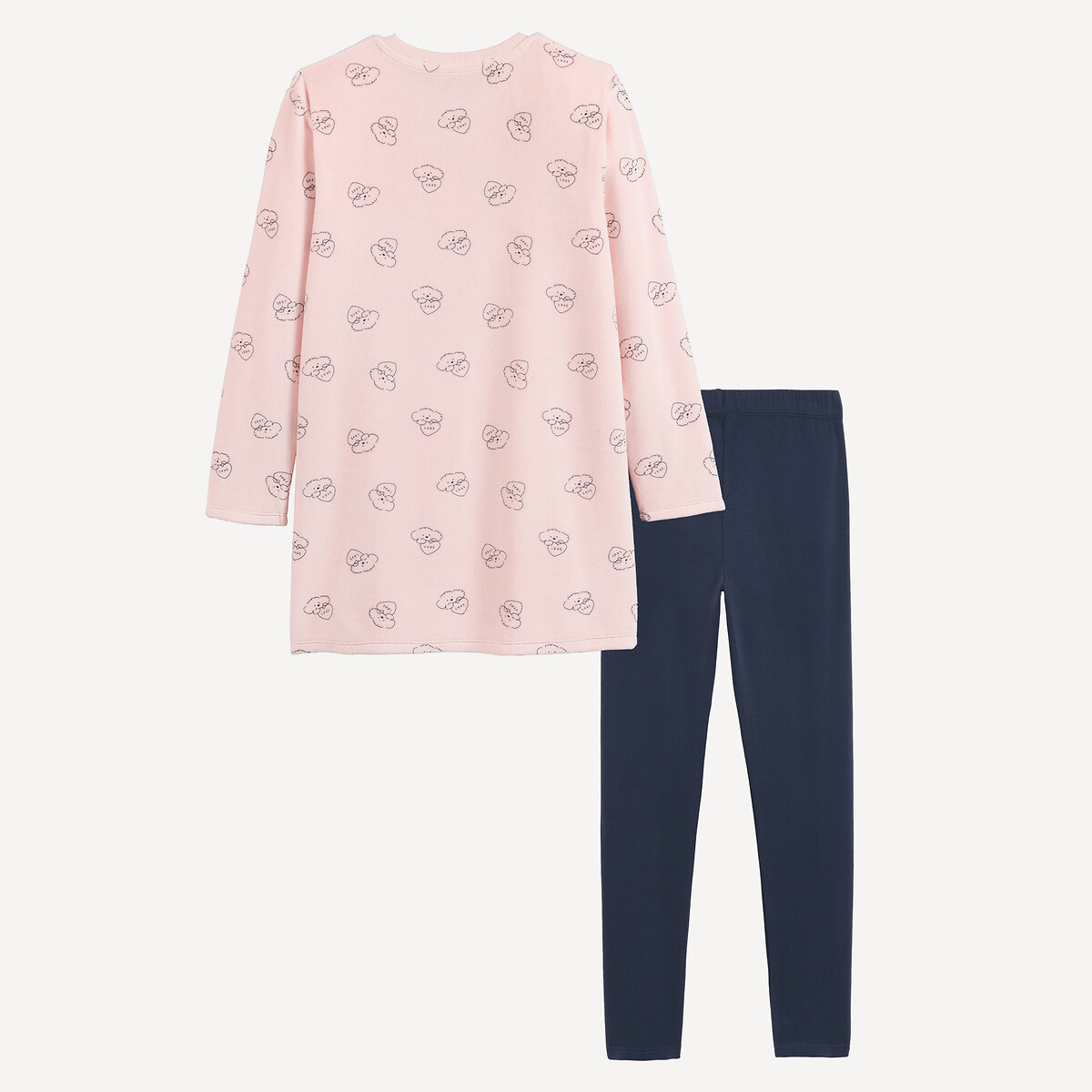 Pyjama chemise de nuit motif coeur et chien, avec legging bleu marine/rose, LA REDOUTE COLLECTIONS