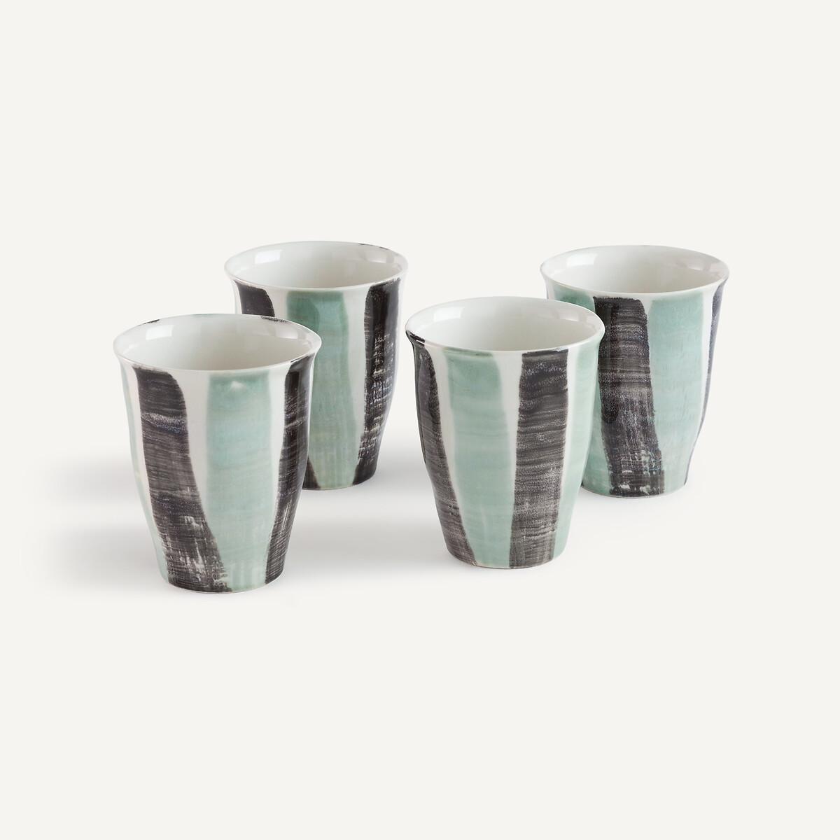 Set aus 4 Tassen aus gestreiftem Steingut, VIANA graugrün/schwarz , AM.PM