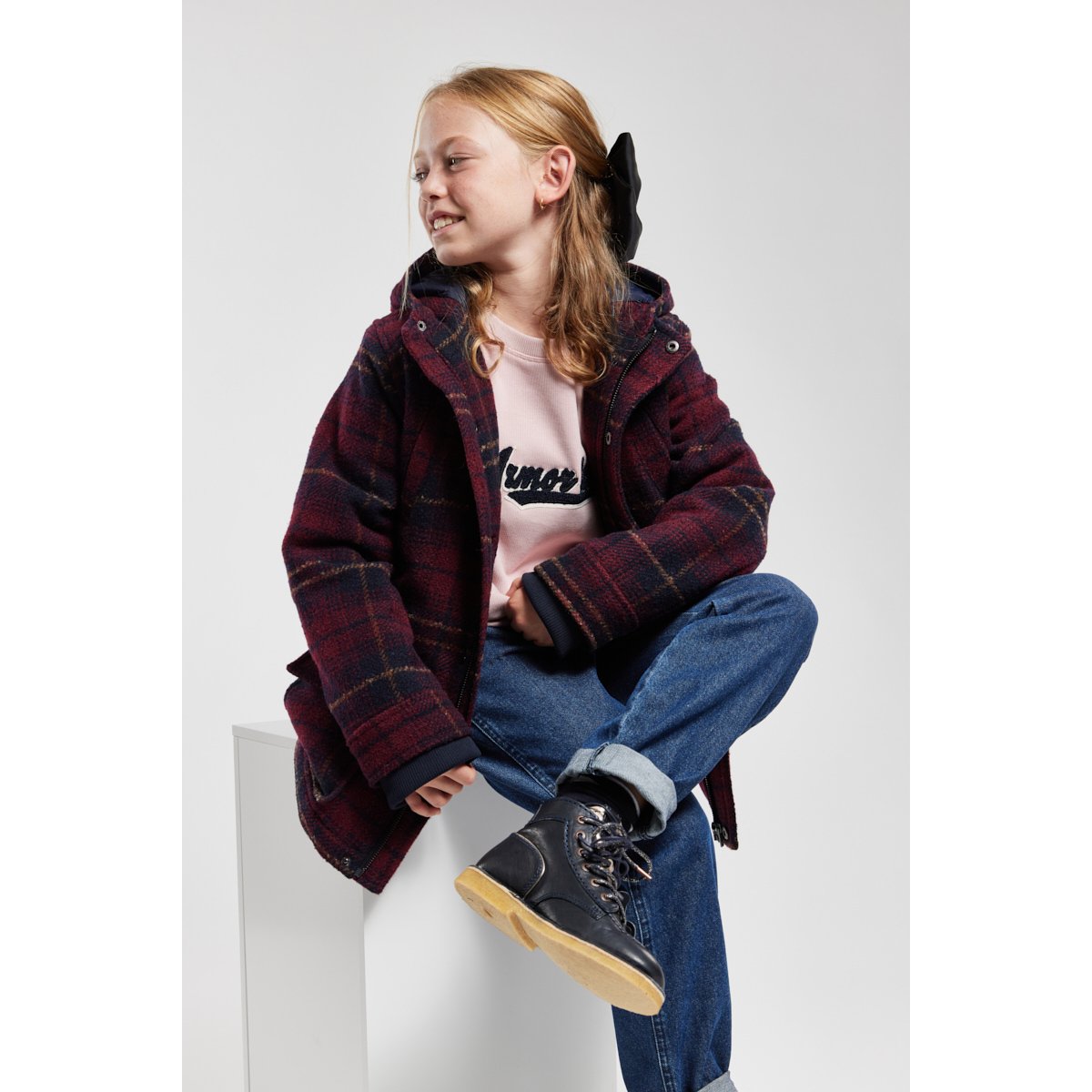 Duffle-coat à carreaux en drap de laine KIDS seal/saint amour, ARMOR-LUX