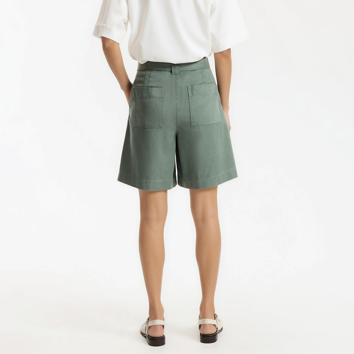 Bermuda cargo ceinturé en lyocell et coton vert tilleul, LA REDOUTE COLLECTIONS