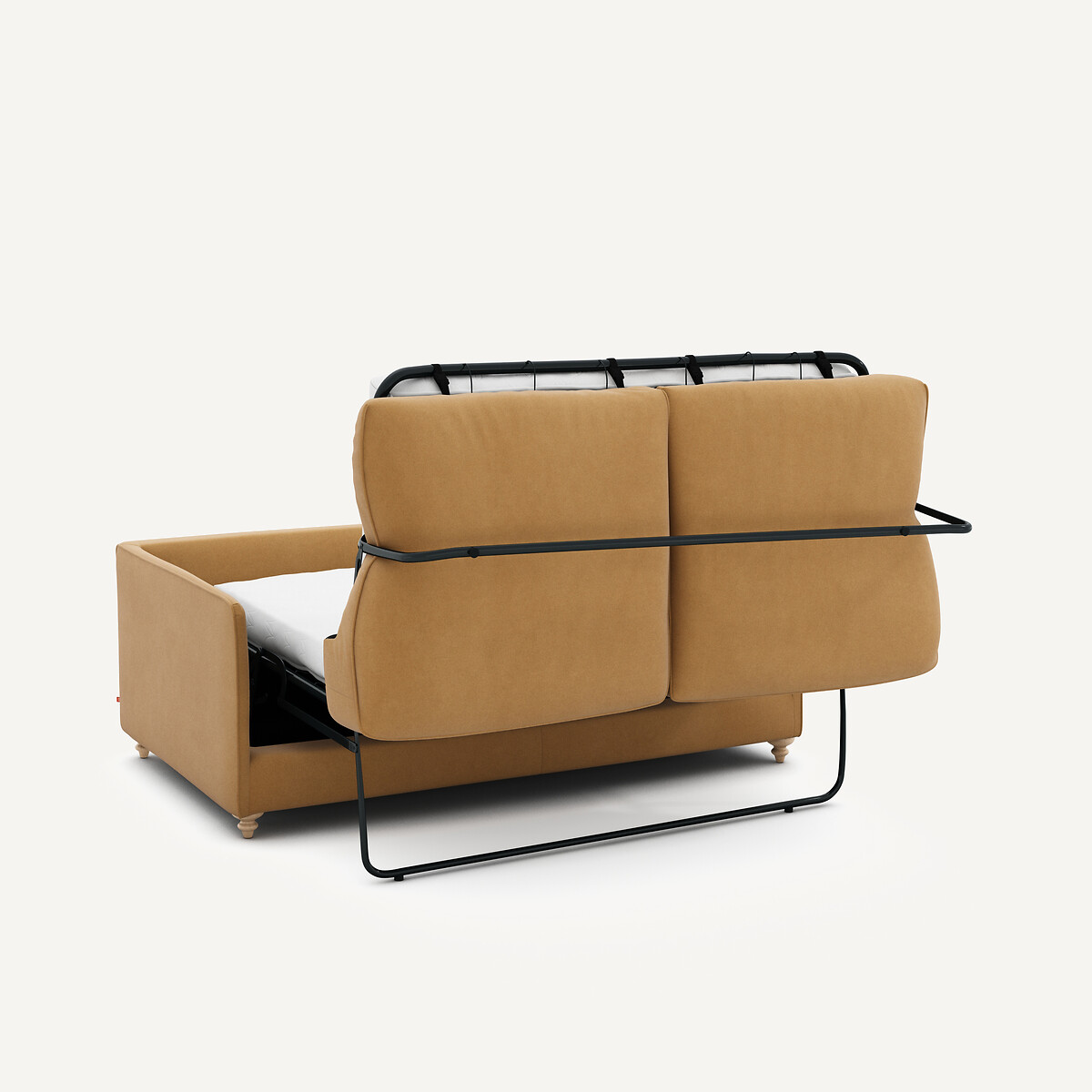 Canapé compact 3 places convertible en velours de lin, LAZARE caramel, AM.PM