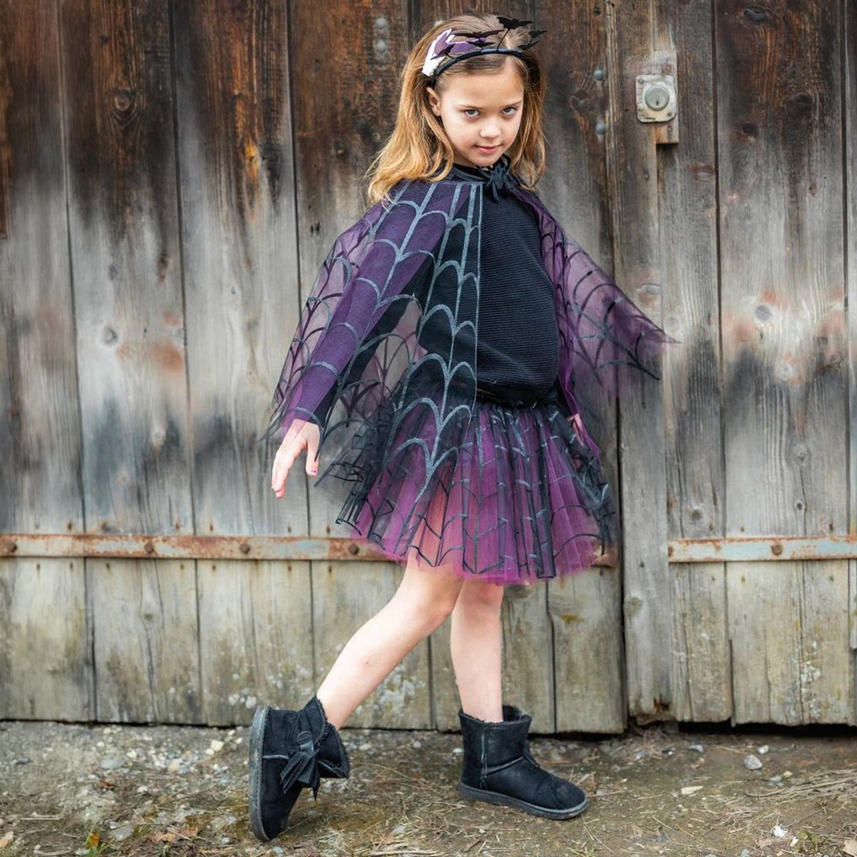 Déguisement enfant tutu et cape de sorcière araignée violet, GREAT PRETENDERS