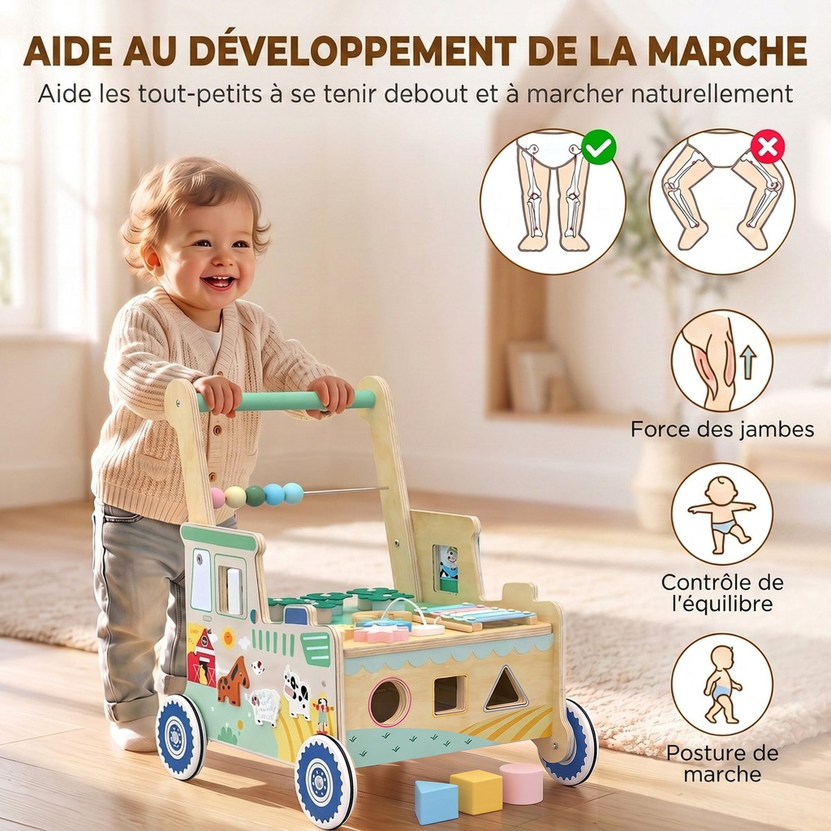 Trotteur pour bébé Panneau multicouche Vert vert, naturel, AIYAPLAY